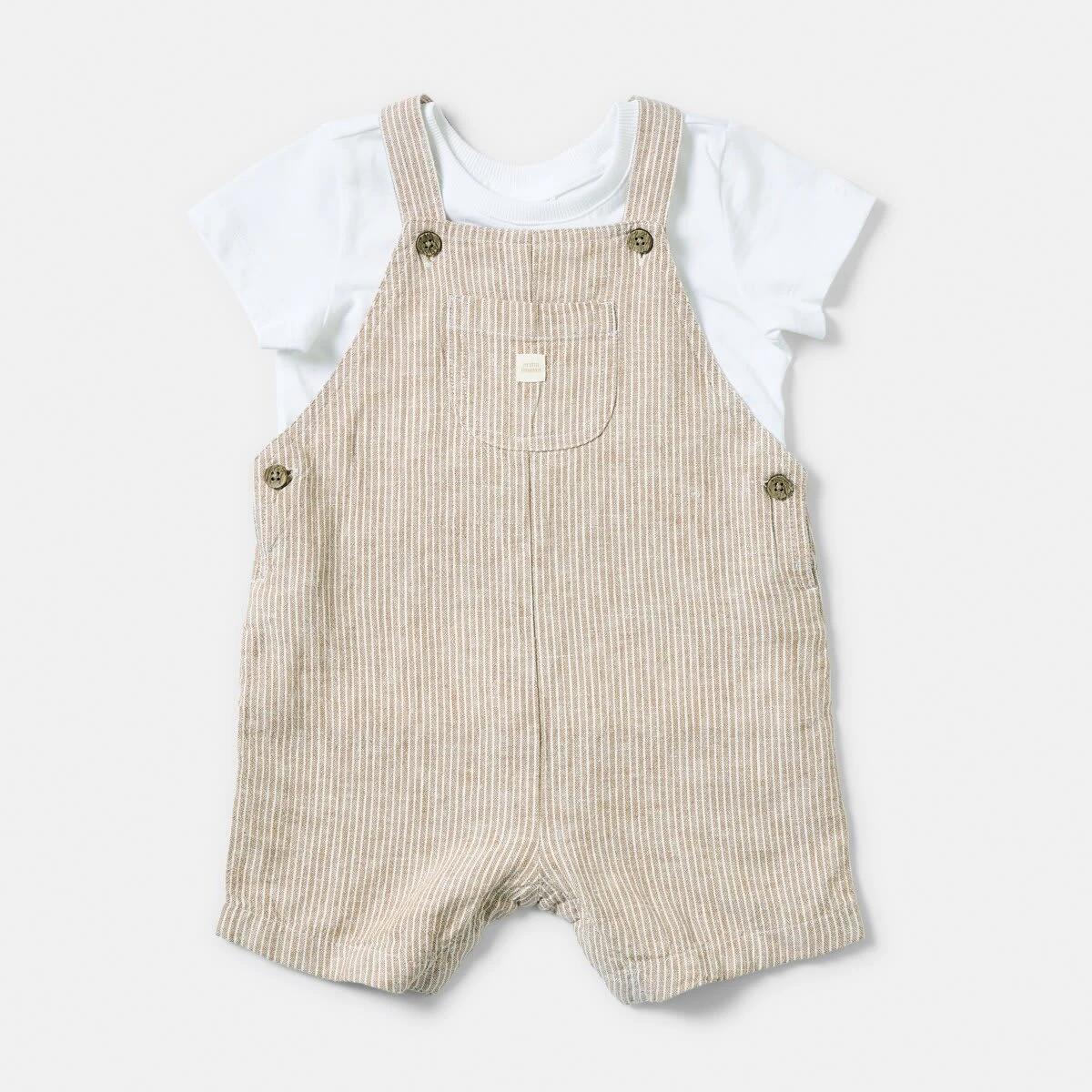 1 Short Sleeve Dungaree Set BROWN STRIPE, 1 of 6