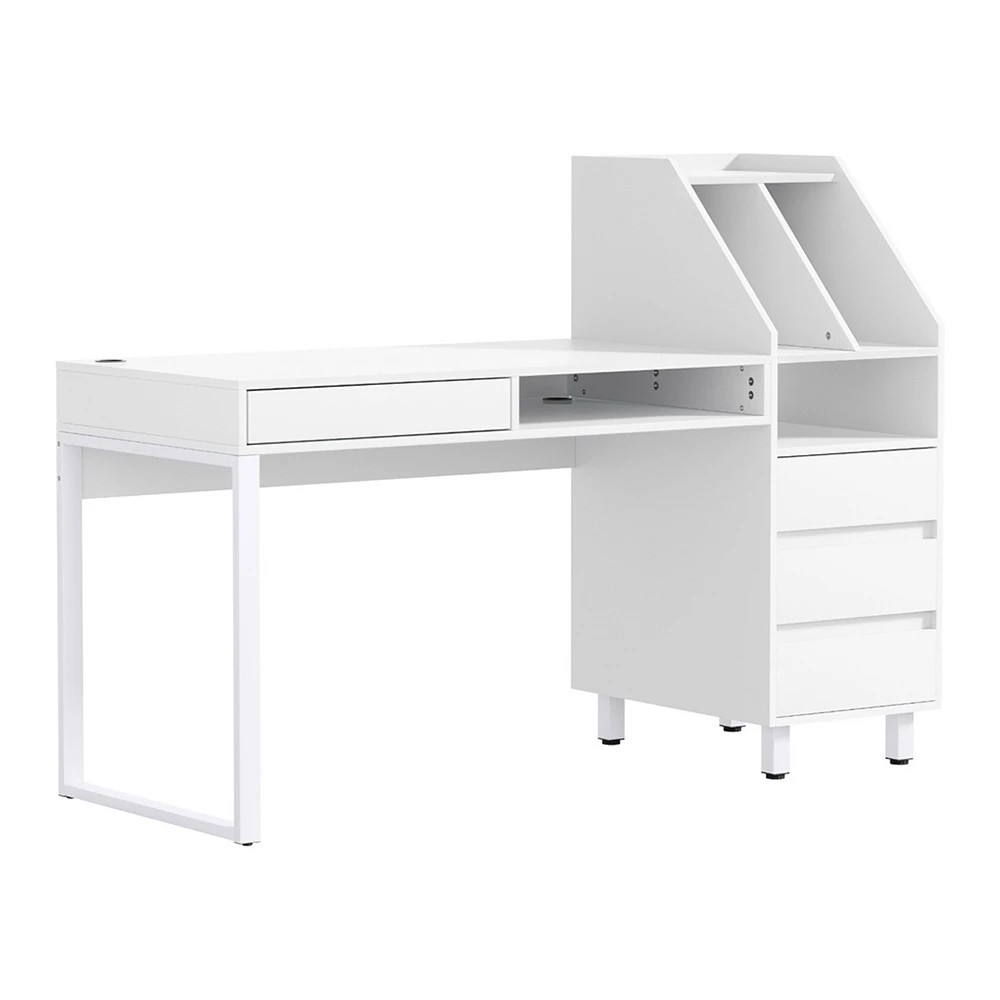 1 Artiss Computer Desk Office Study Desks Table Drawer Bookshelf - White, 1 of 5