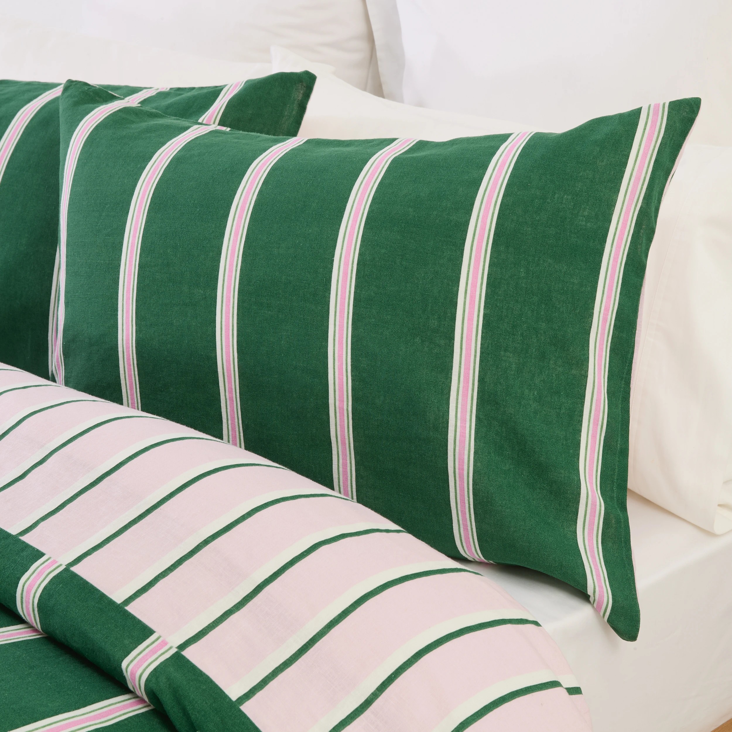 4 Stripe Linen Cotton Reversible Quilt Cover Set - King Bed, Pesto, 4 of 9