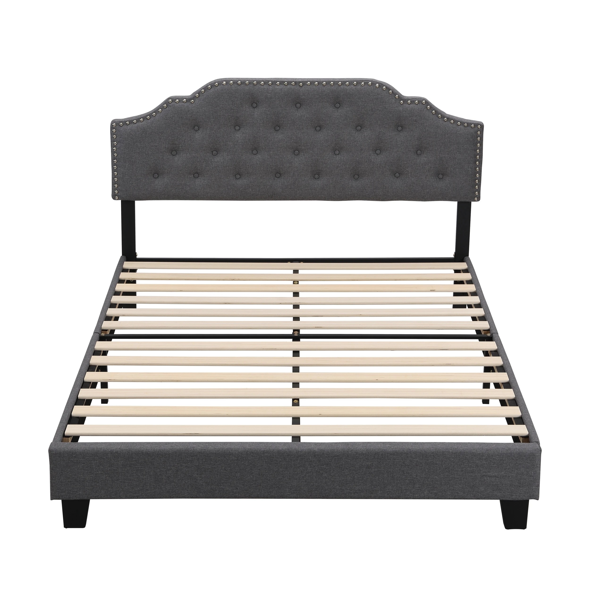 1 IHOMDEC BEF02 Double Size Bed Frame - Grey - Grey, 1 of 10