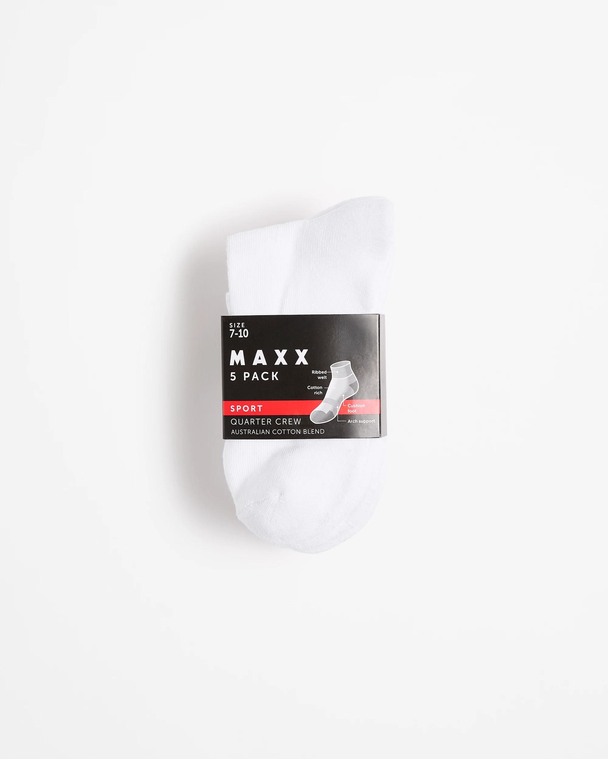 3 Australian Cotton Blend 5 Pack Sport Quarter Crew  Socks - Maxx WHITE, 3 of 3
