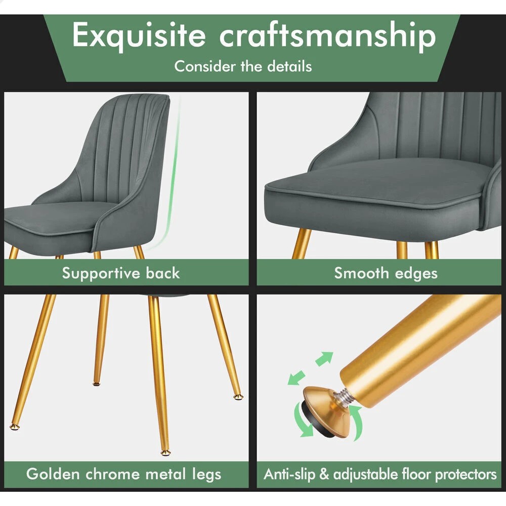 9 Alfordson 2x Dining Chairs Kitchen Accent Lounge Padded Tufted Seat Velvet - Grey, 9 of 10