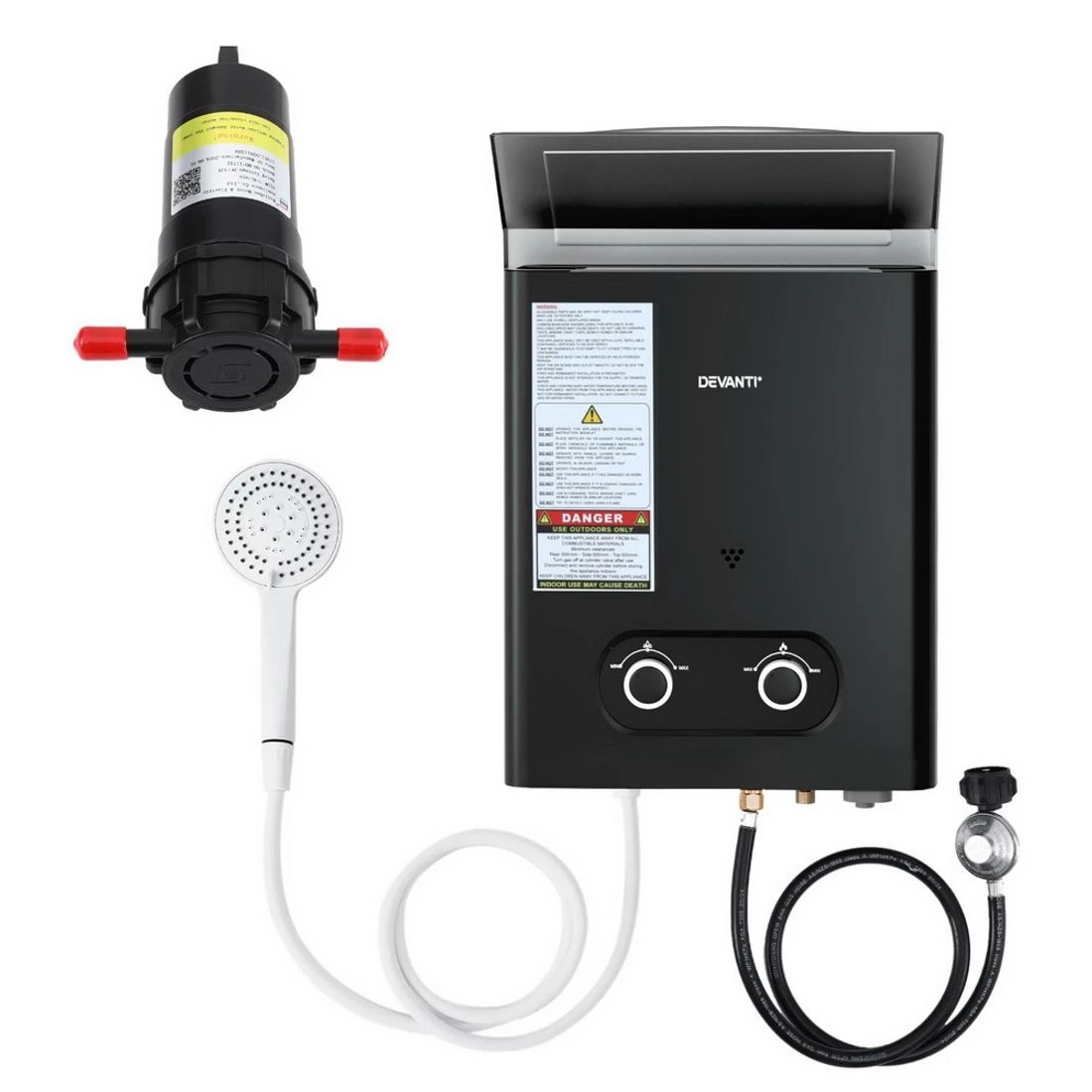 3 Devanti Portable Gas Water Heater LPG-powe System  With - Black, 3 of 7