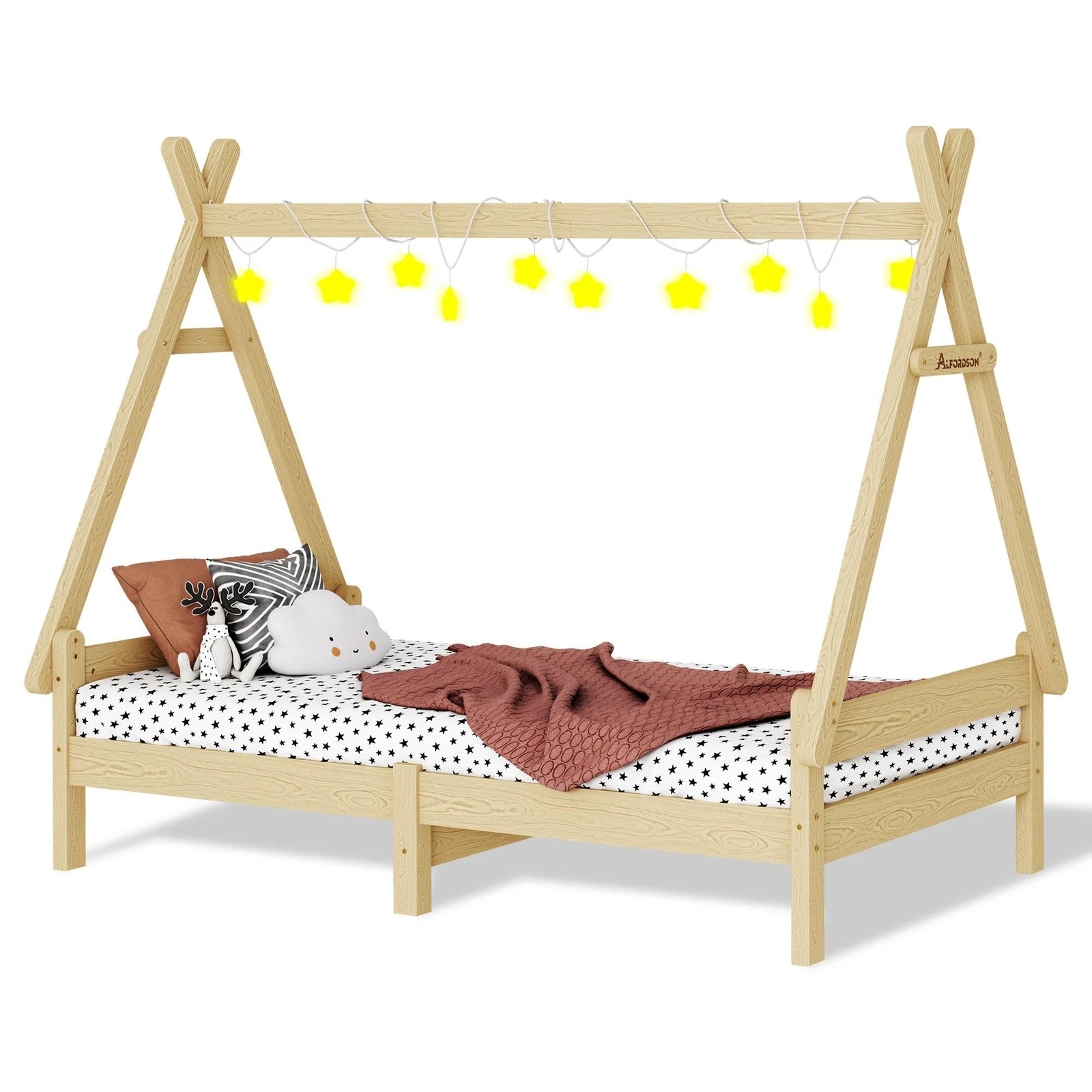 1 Alfordson Kids Bed Frame Wooden Timber Single House Frame Platform Base Estelle - Natural, 1 of 10