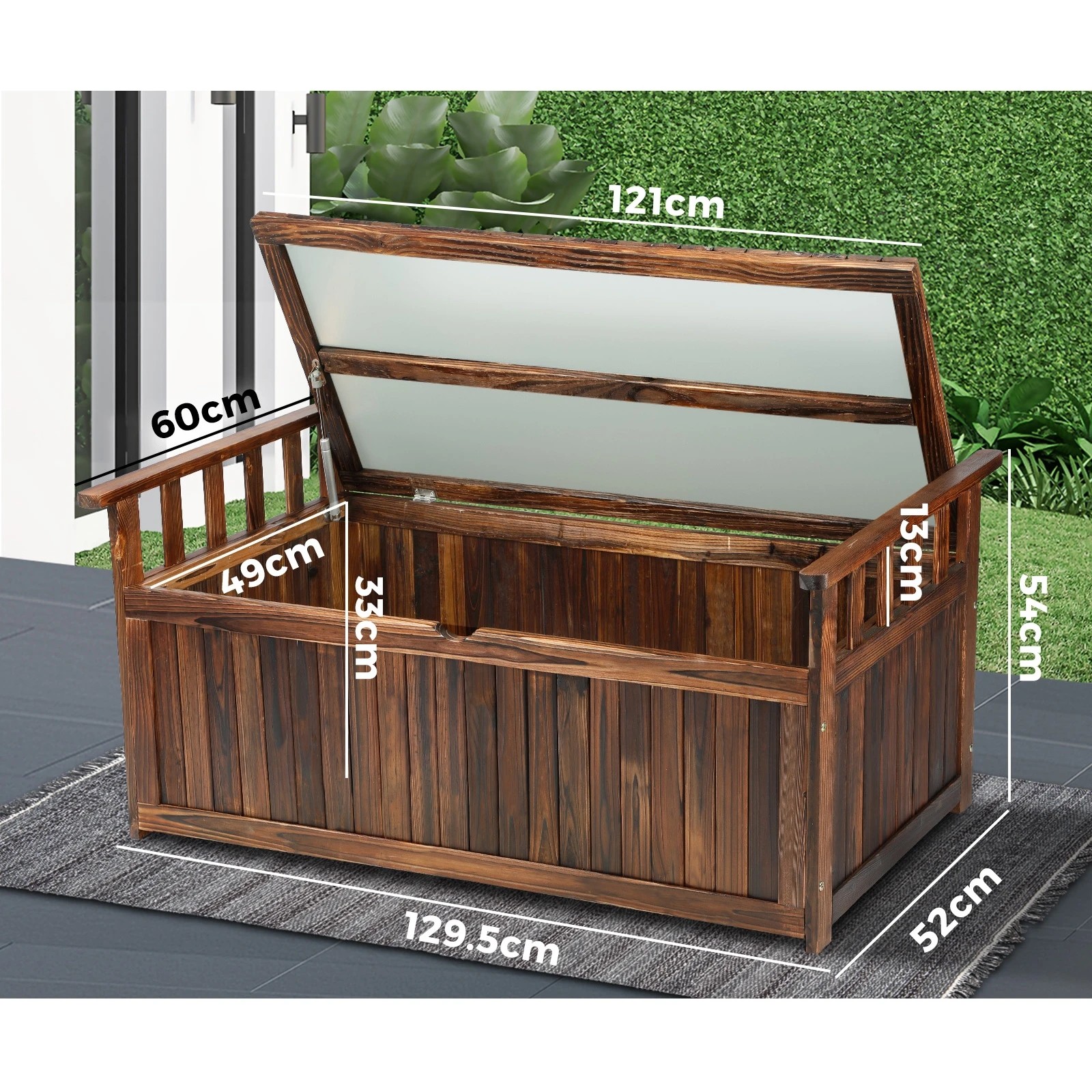 2 Livsip Outdoor Storage Box Garden Bench Wooden Chest Tool Container Cabinet XL - Charcoal, 2 of 7