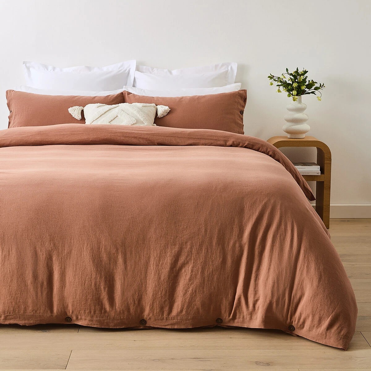 1 Kayden Linen Cotton Quilt Cover Set - Queen Bed, Tan, 1 of 7