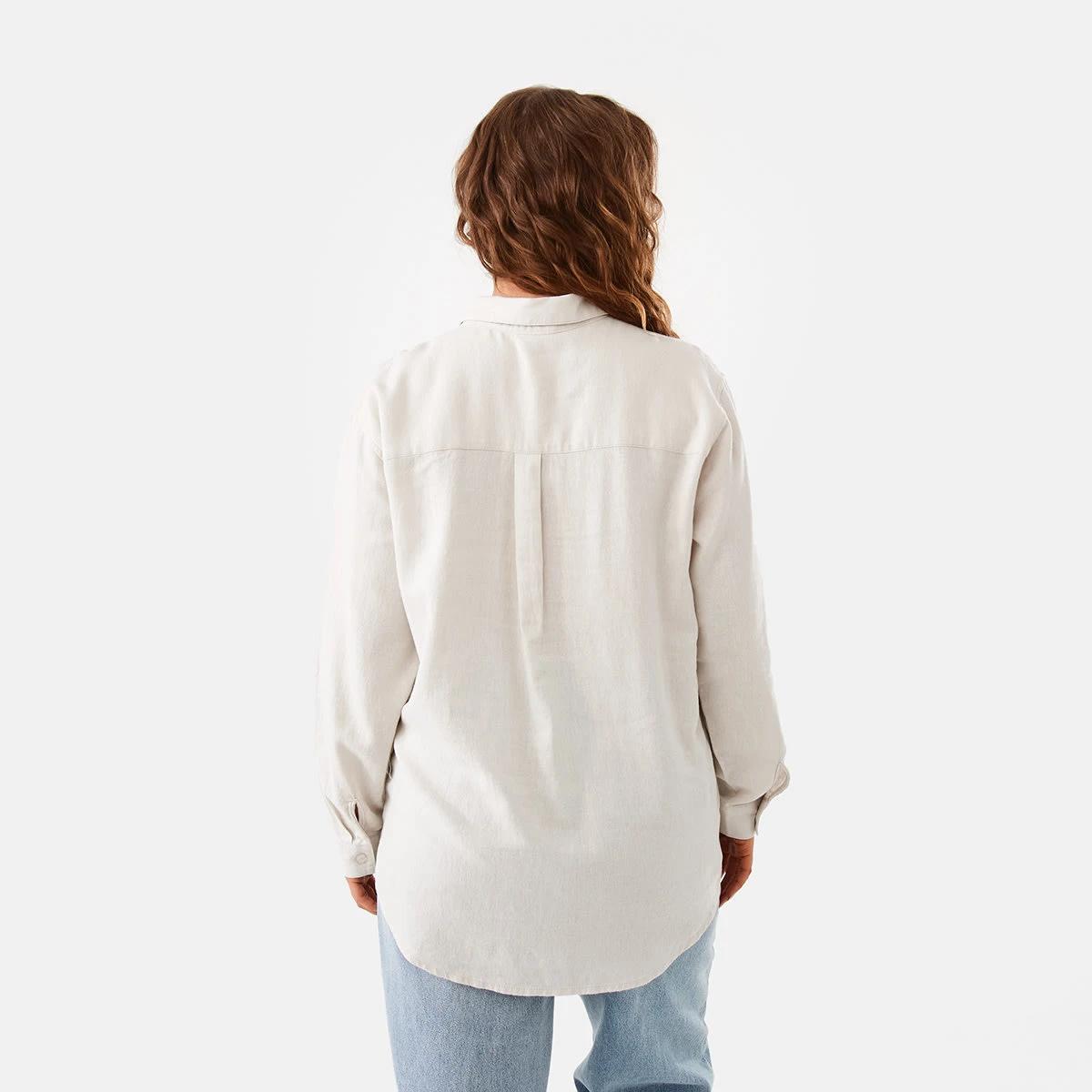3 Long Sleeve Linen Blend Shirt Nat Beige, 3 of 7