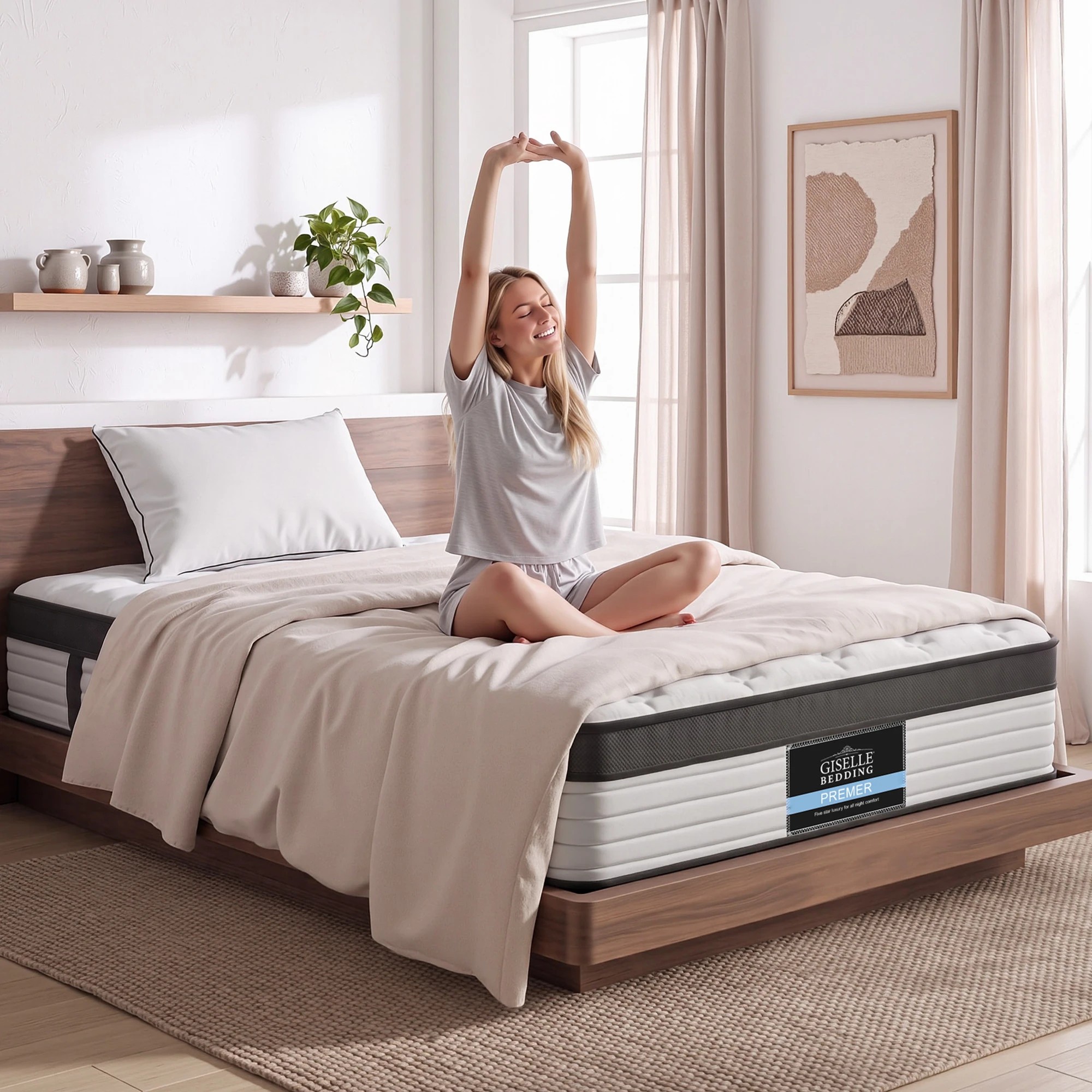 9 Giselle Bedding Mattress, 31cm Thick Pocket Spring Mattress - King Single Bed - White, 9 of 10