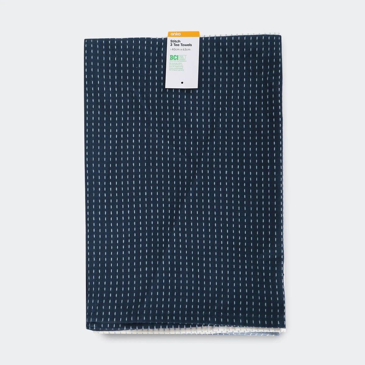 6 3 Pack Blue Stitch Tea Towels, 6 of 6