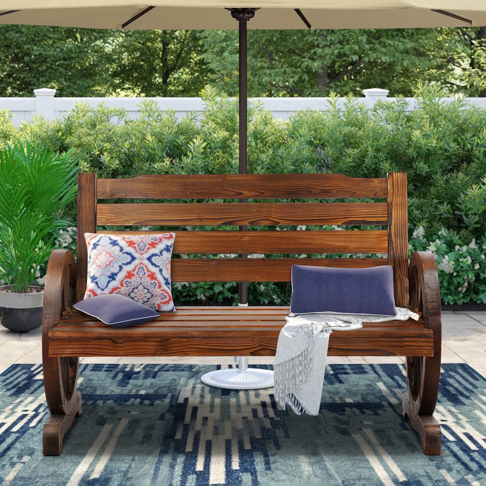 4 Alfordson Wooden Garden Bench Wagon Wheel Chair Seat Outdoor Patio - Charcoal, 4 of 9