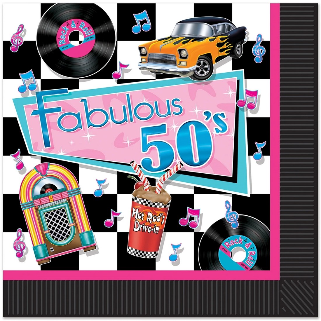 1 Beistle Fabulous 50's Rock and Roll Large Napkins / Serviettes (Pack of 16), 1 of 1
