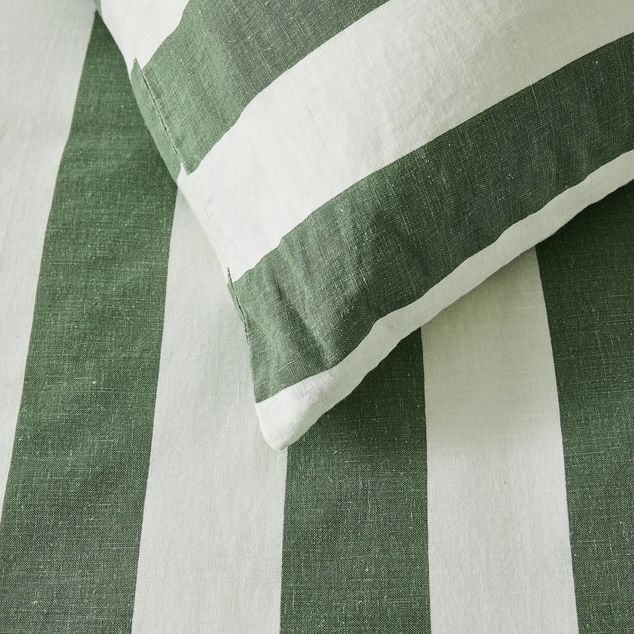 3 Stripe Linen Cotton Quilt Cover Set - Queen Bed, Forest, 3 of 7