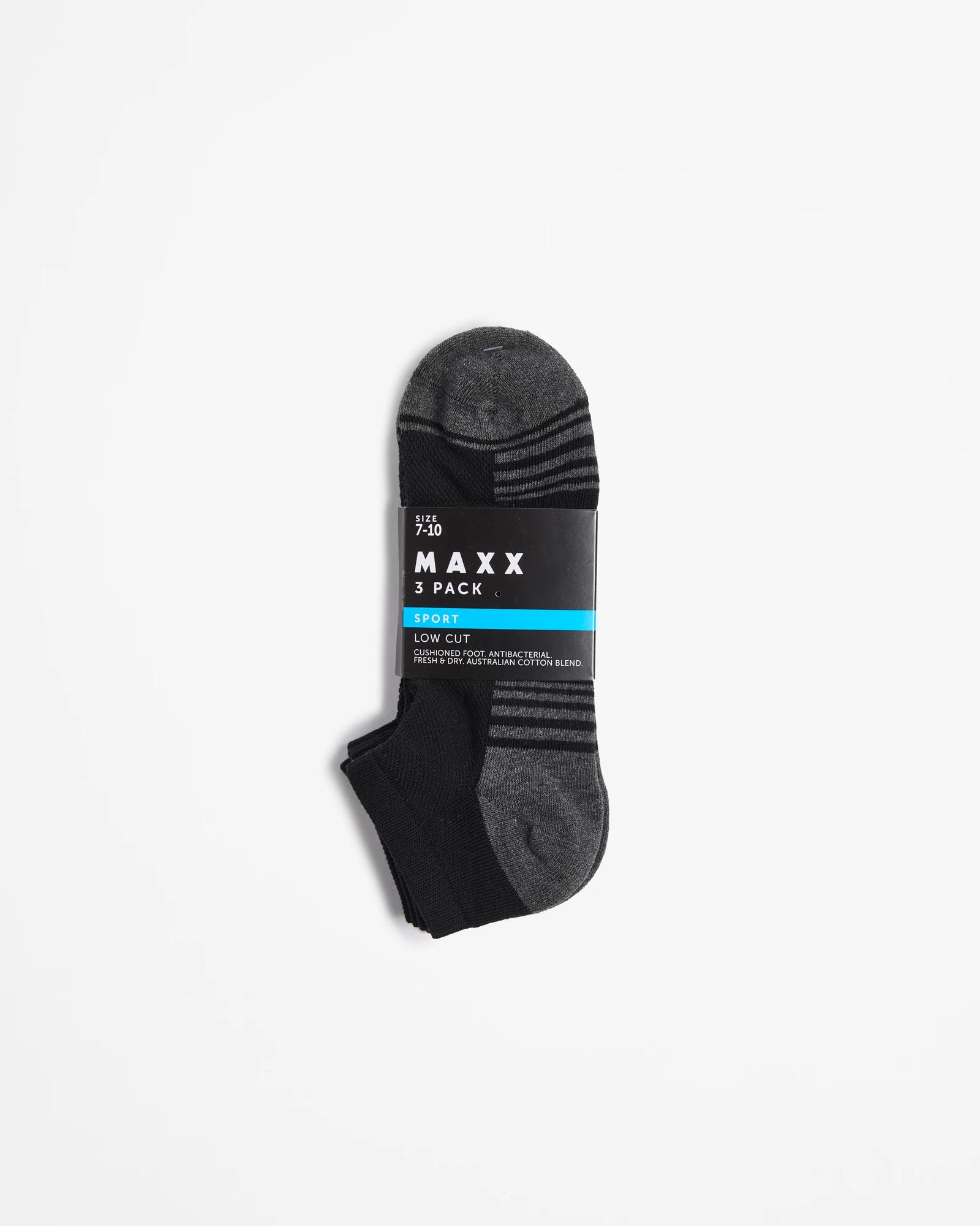 3 Australian Cotton Blend 3 Pack Sports Low Cut Socks - Maxx BLACK, 3 of 3