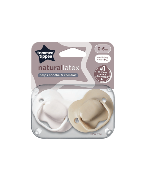 2 Pack Tommee Tippee Natural Latex Cherry Soothers - White and Beige