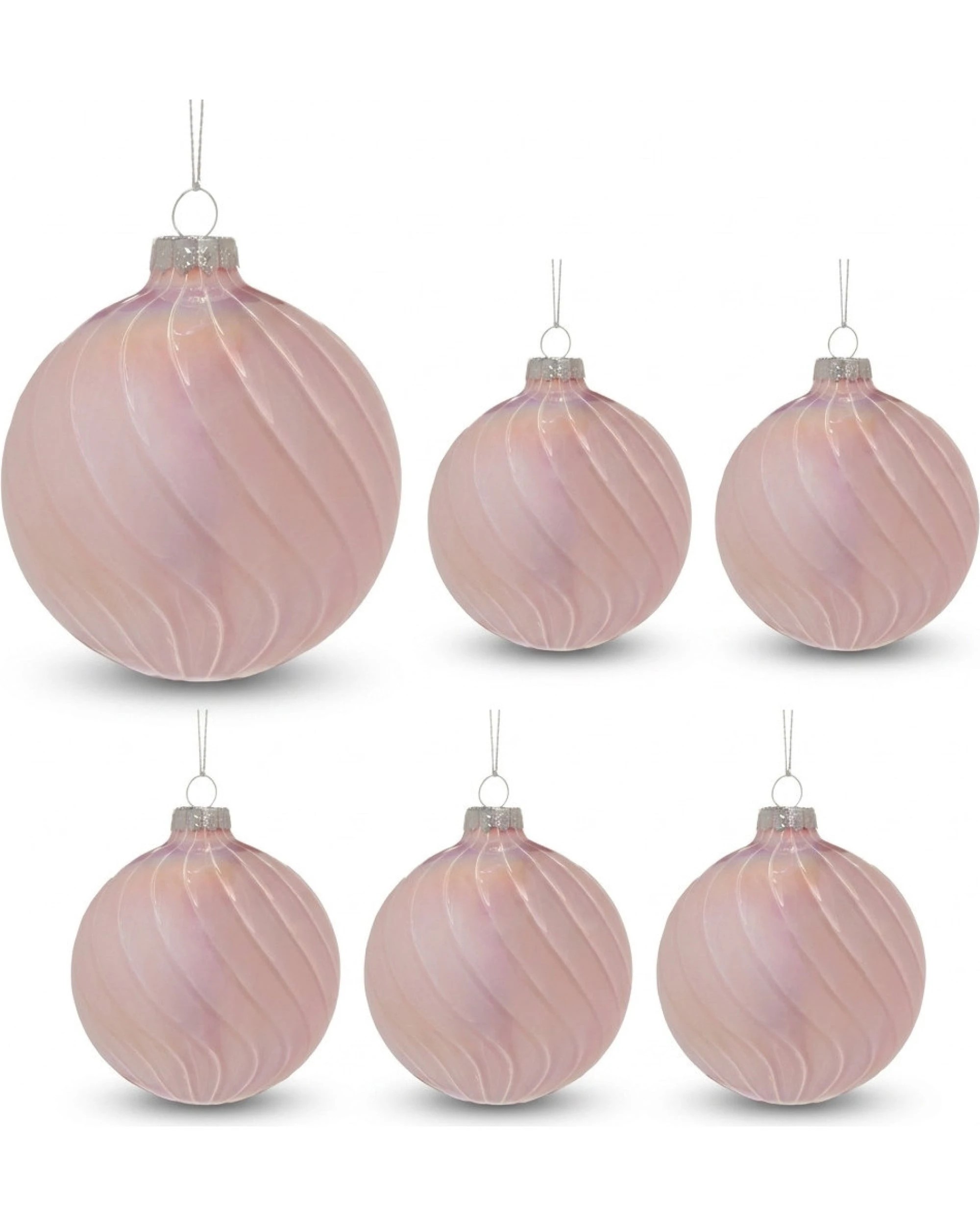 Christabelle 6 Pink Glass Christmas Baubles Gloss Textured 8cm Xmas ...