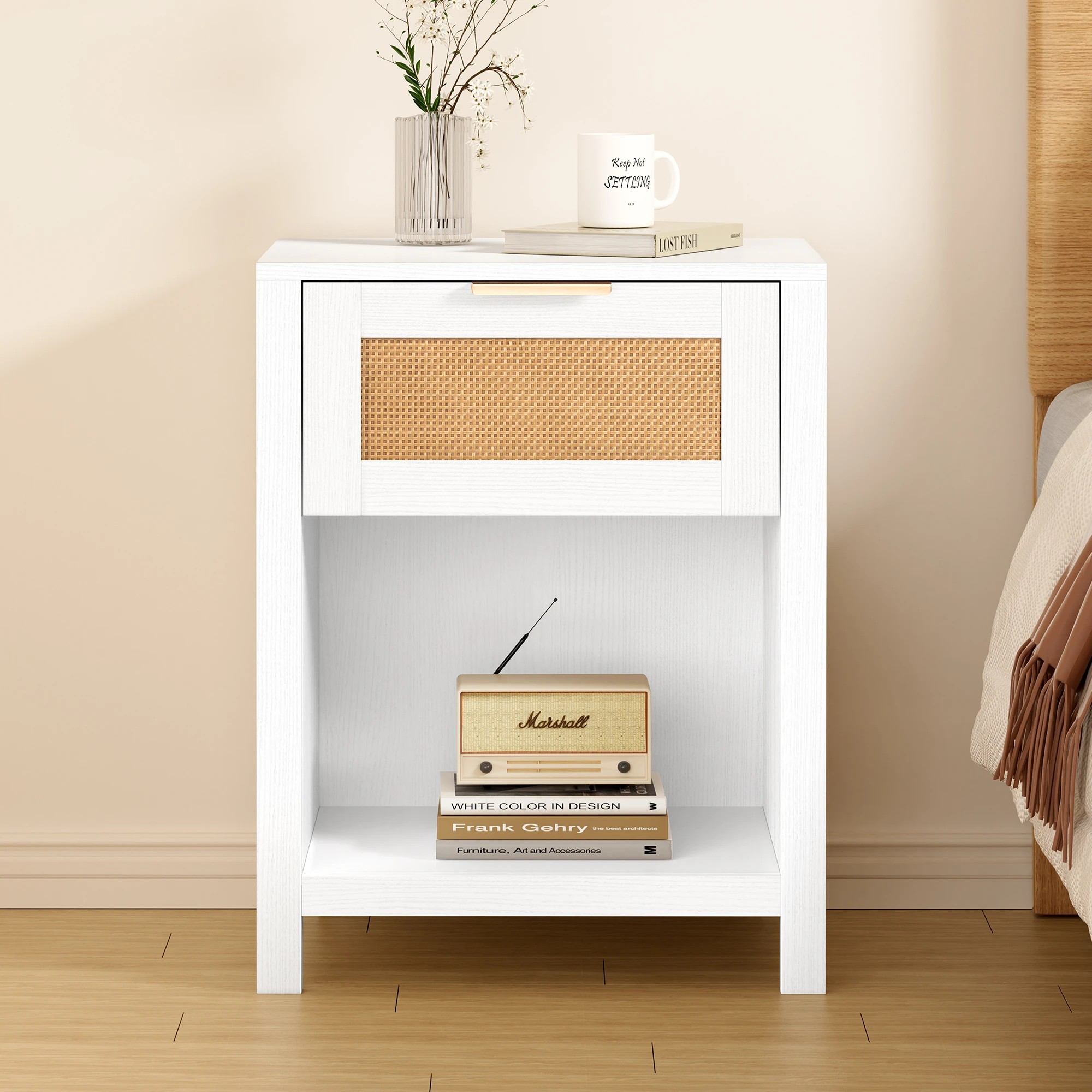 10 Alfordson Bedside Table Nightstand Side End 1 Drawer Storage Shelf - White, 10 of 10