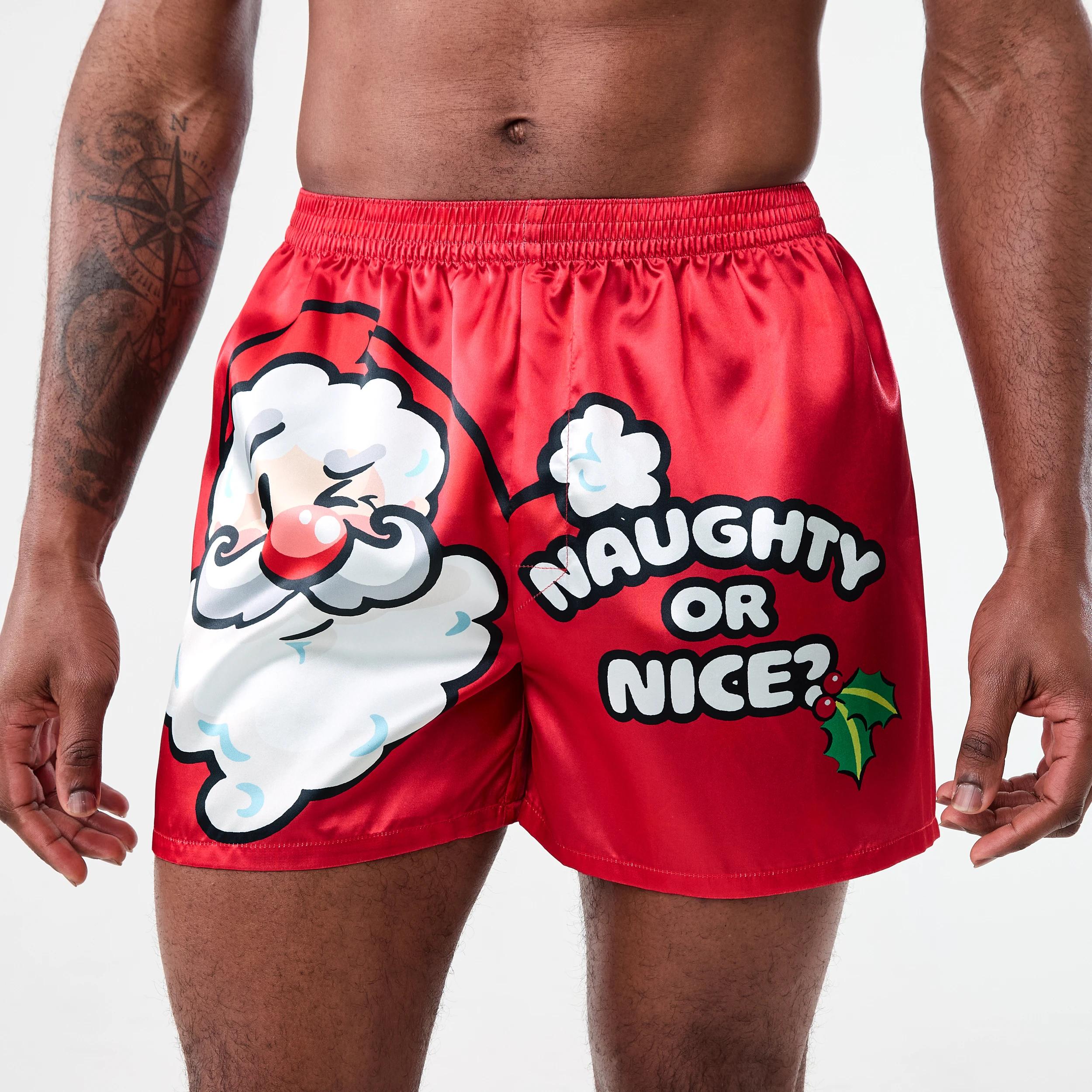 2 Printed Satin Boxers with Santa Hat Naughty, 2 of 6