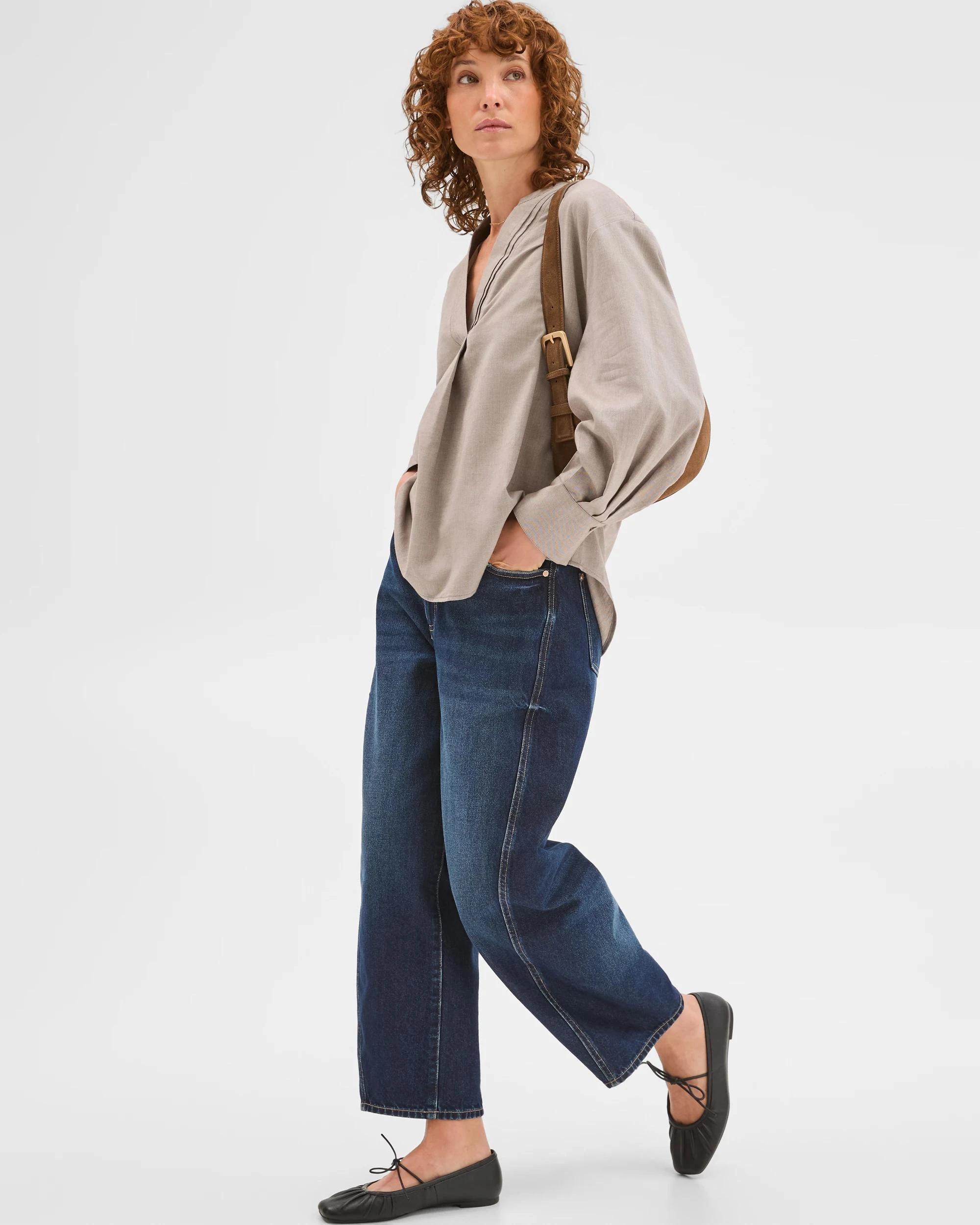 1 Target Woman Australian Cotton Tuck Detail Popover Top TAUPE, 1 of 6