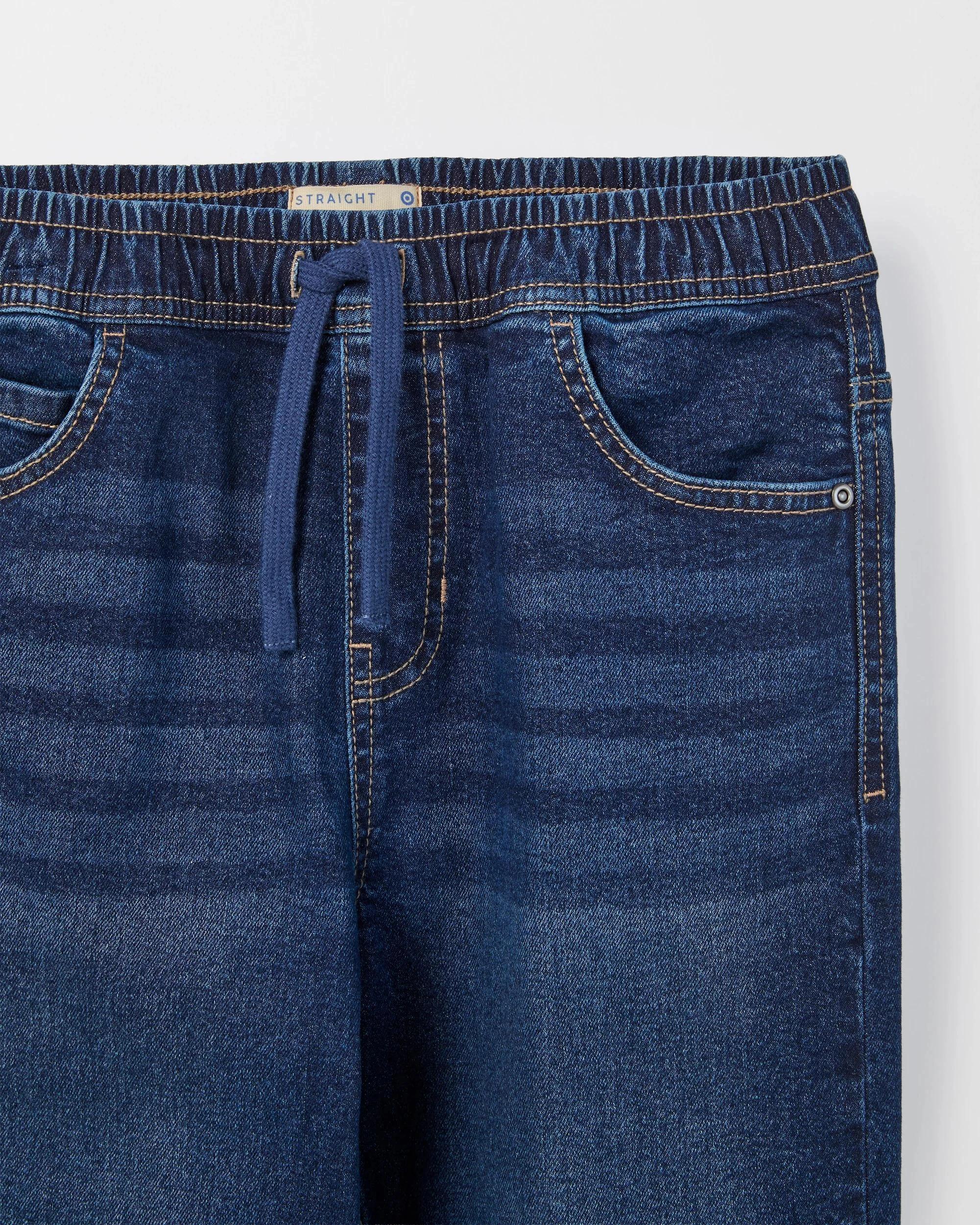 6 Target Kids Elastic Waistband Straight Fit Denim Jeans DARK WASH, 6 of 6