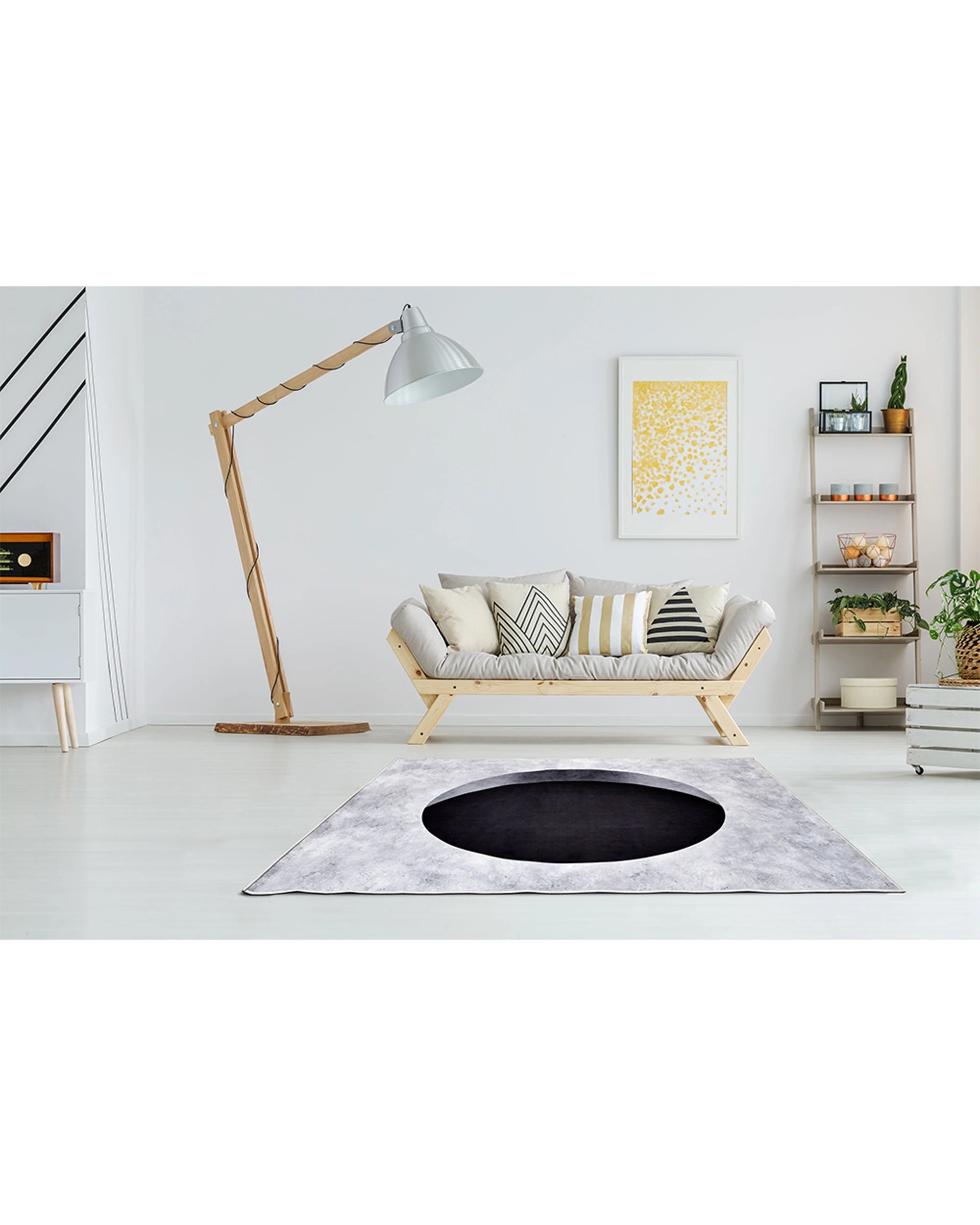 3 Boyle 3D Printed Floor Rectangle Rug Carpet Mat Concrete Round Hole Design 110x160cm - Multi, 3 of 4