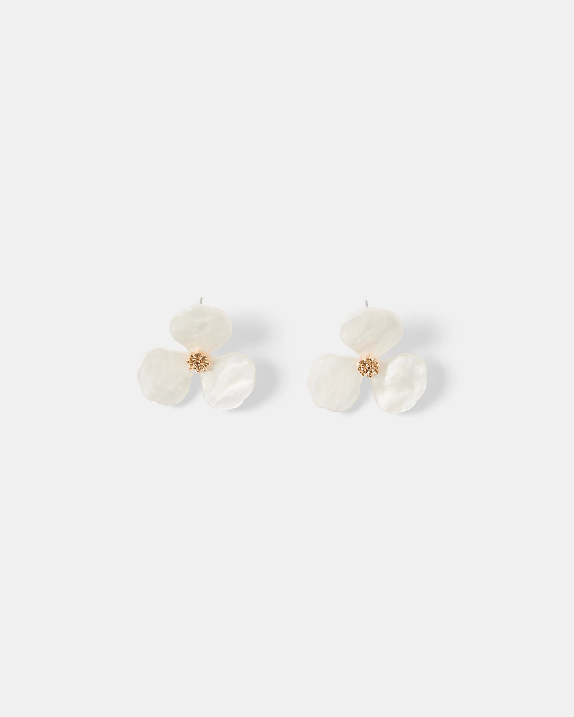 1 Flower Stud Earrings - Gold Tone and Ivory, 1 of 4