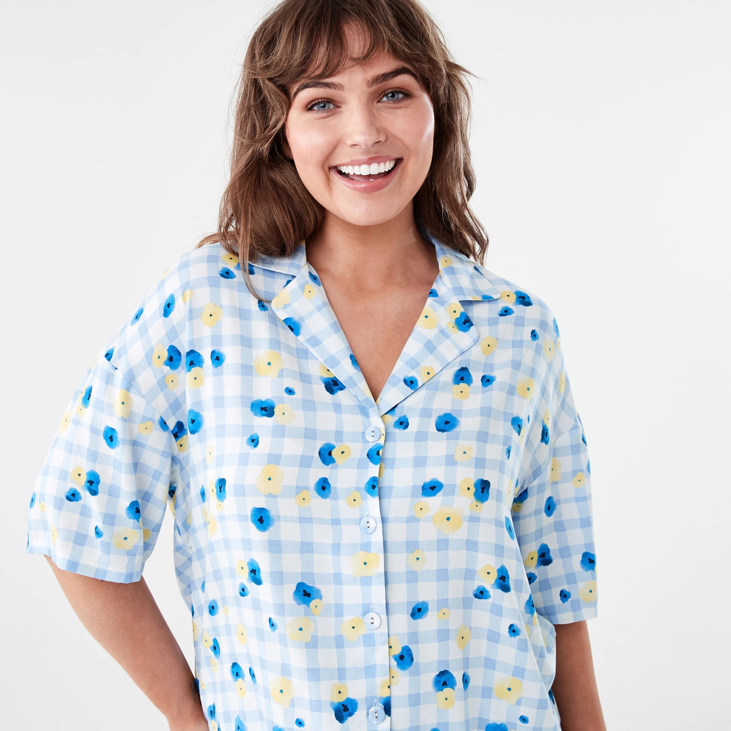 4 Short Sleeve Top and Shorts Woven Boxy Pyjama Set PANSY GINGHAM HALOGEN BLUE, 4 of 7