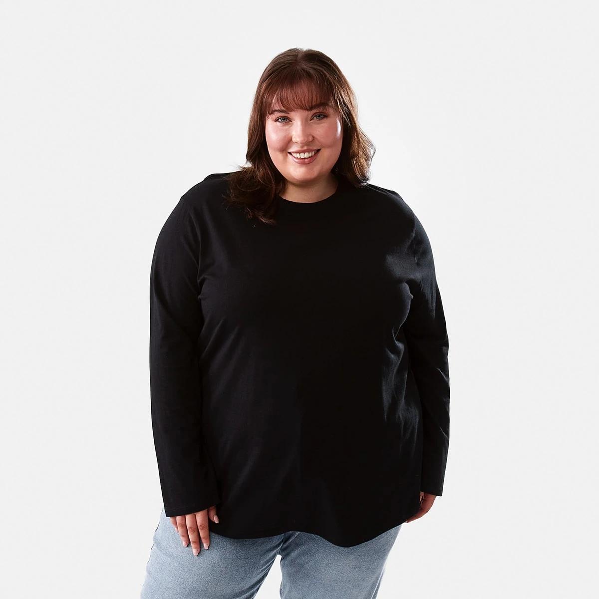 1 Curve Long Sleeve Cotton T-shirt Black, 1 of 5