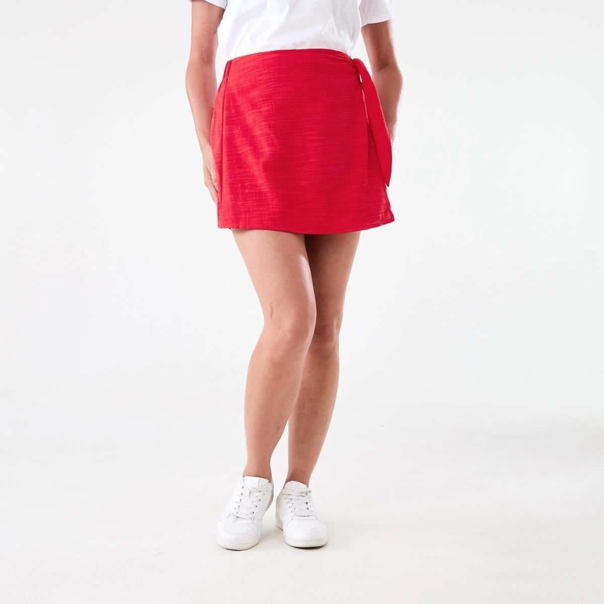 6 Textured Wrap Mini Skirt Strawberry, 6 of 6