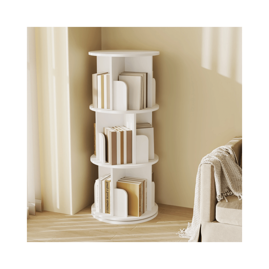 3 Advwin 3 Tiers Bookshelf Rotating Corner Bookcase Cabinet Revolving Display Stand Rack White, 3 of 8