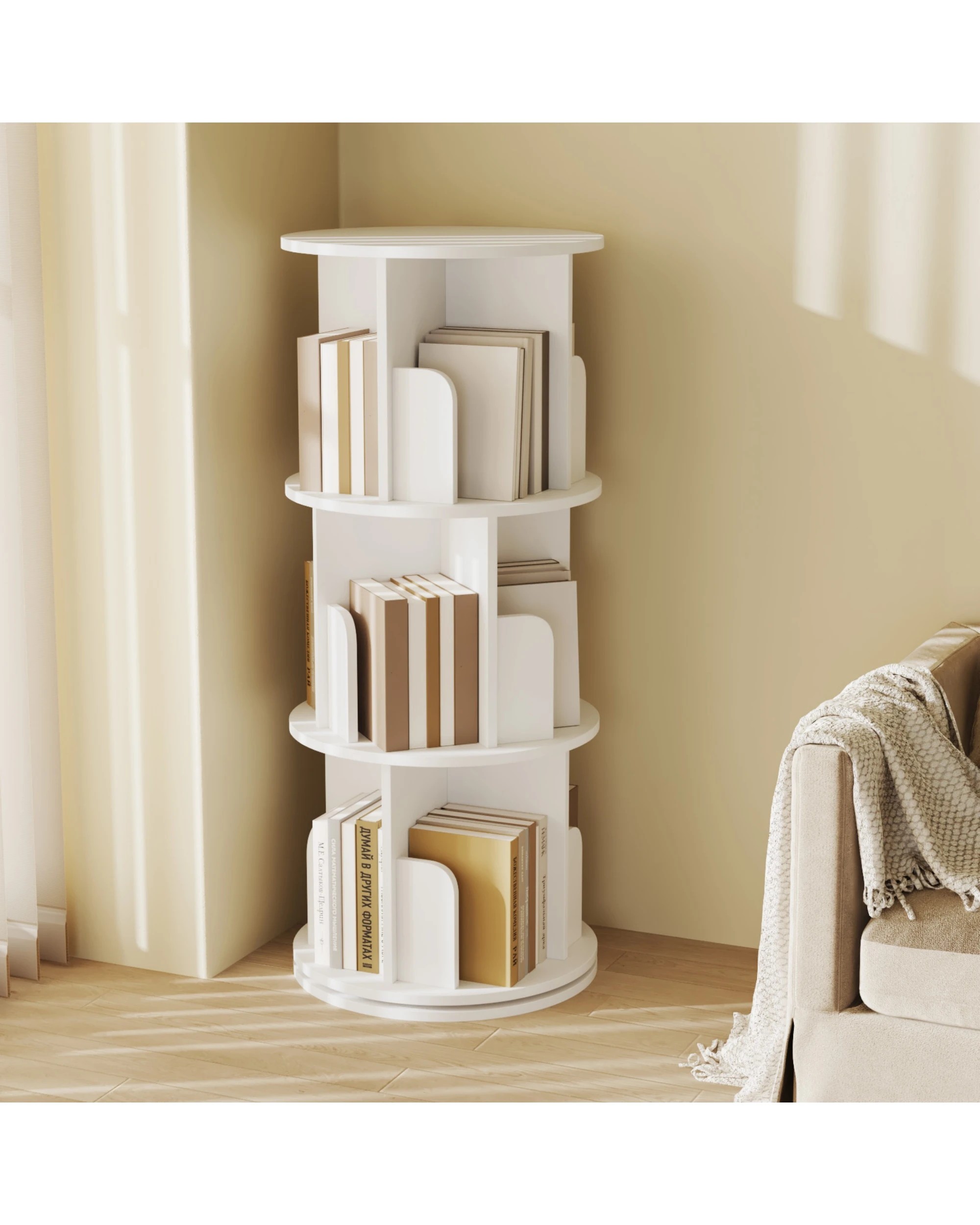 3 Advwin 3 Tiers Bookshelf Rotating Corner Bookcase Cabinet Revolving Display Stand Rack White, 3 of 8