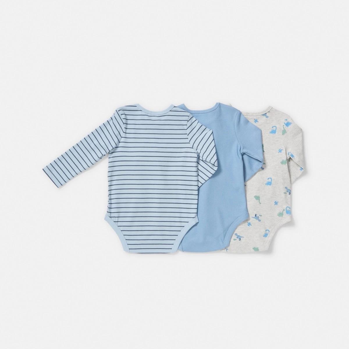 2 3 Pack Bodysuits Blu Dino, 2 of 8