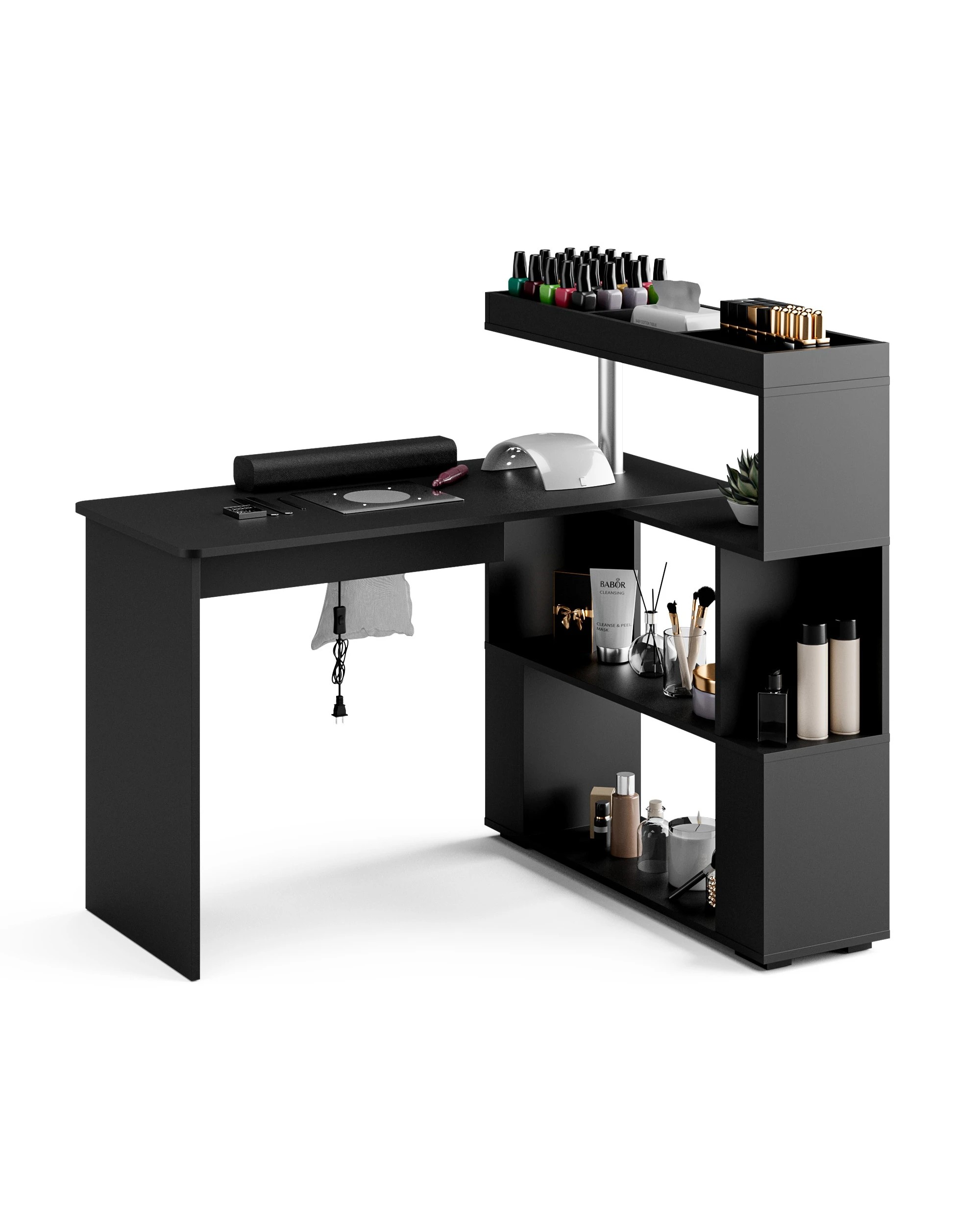 3 Advwin Manicure Table Dressing Nail Tech Desk with Dust Collector Rotating Reversible L-Shaped Salon Workstation - Black, 3 of 8