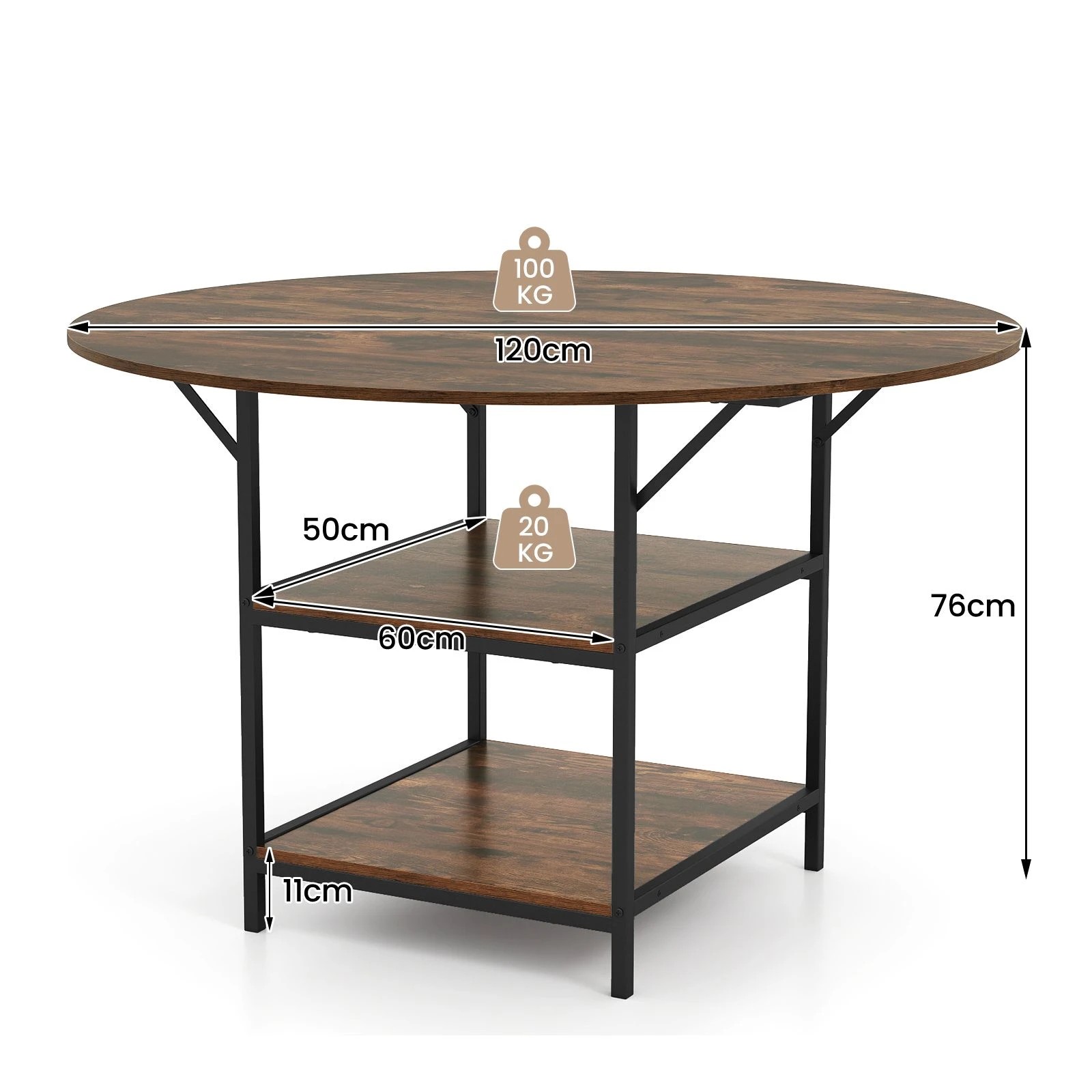 3 Costway Dining Table for 4-6 Kitchen Counter Height Table Round Farmhouse Dinner Table Metal Frame - Brown, 3 of 3