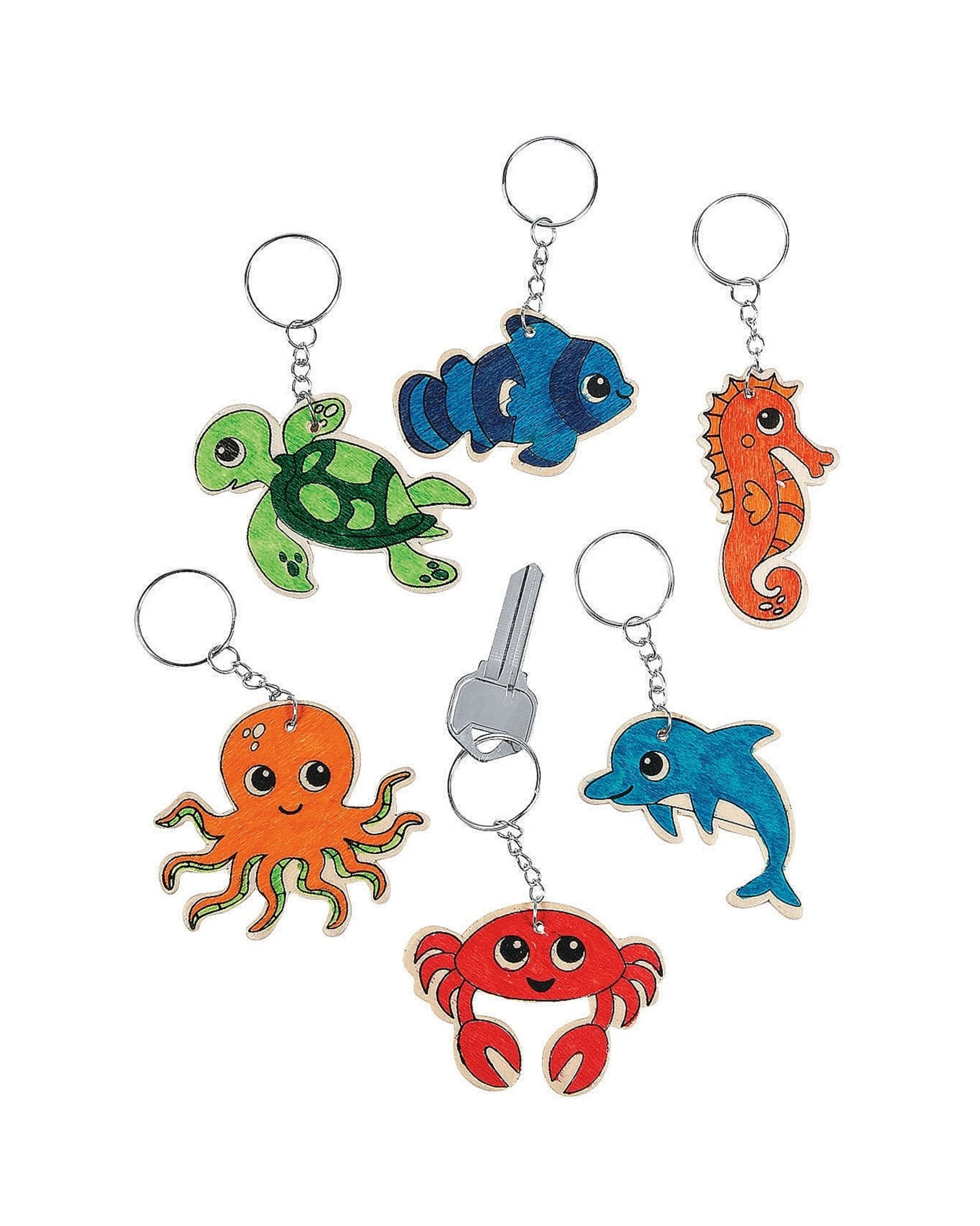 2 Partyrama Wooden Colour Your Own Sea Animal Keyrings Pack of 12, 2 of 2