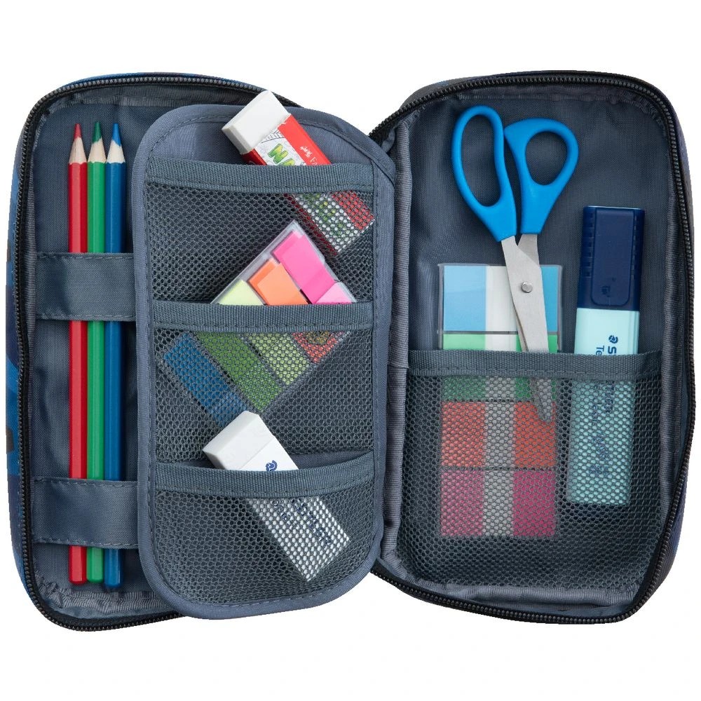 3 Liht Lab Single Zip Multi Compartment Pencil Case Navy Camo, 3 of 3