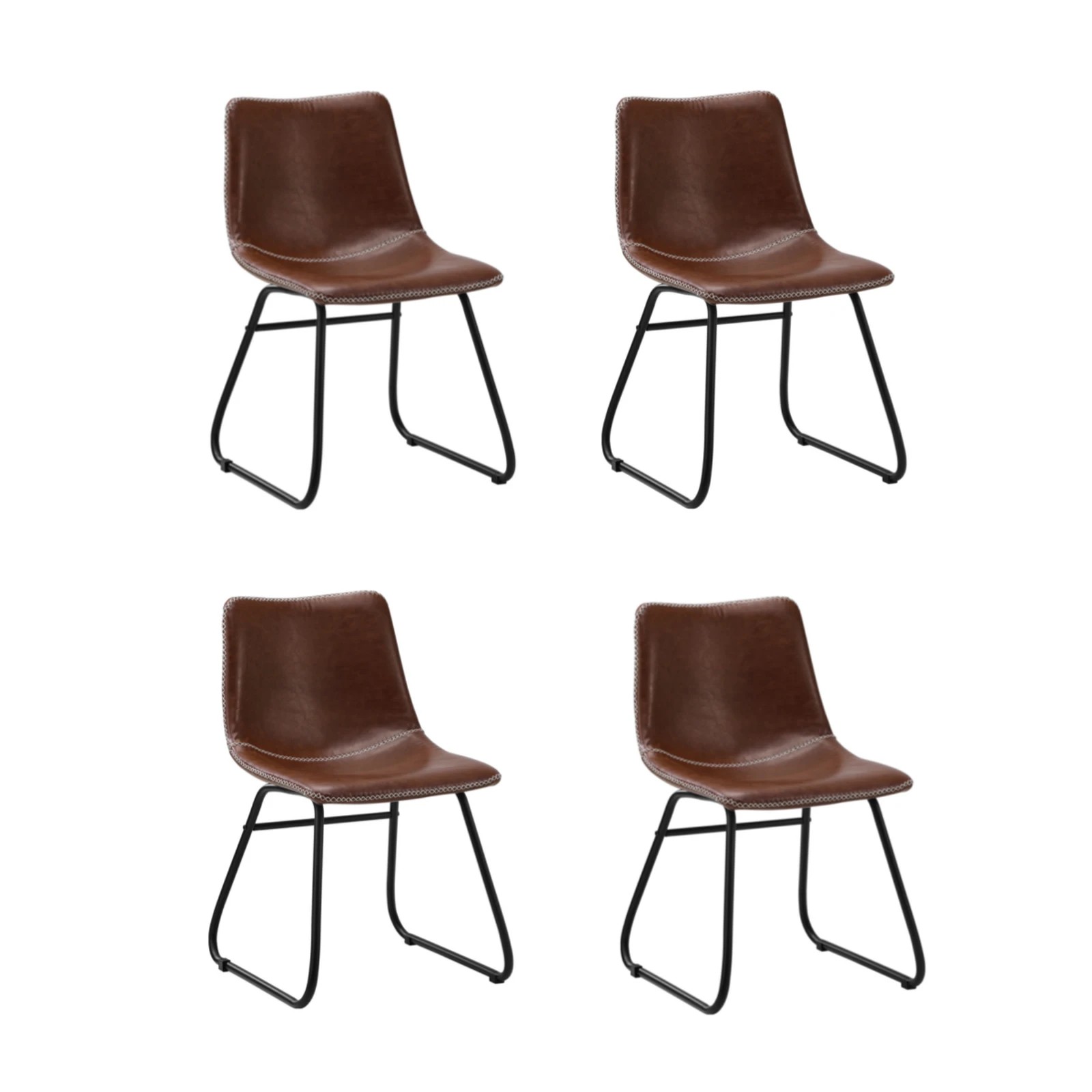 1 Oikiture 4x Dining Chairs Kitchen Chair Lounge Retro Padded Seat PU - Brown, 1 of 8