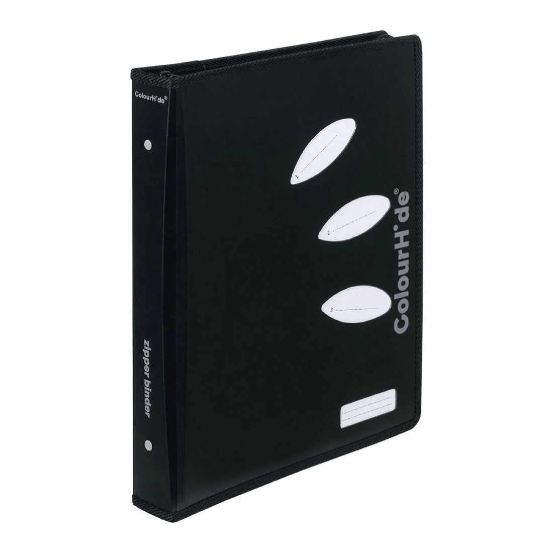 1 ColourHide Zip Binder A4 2 D-Ring 25mm Black, 1 of 1