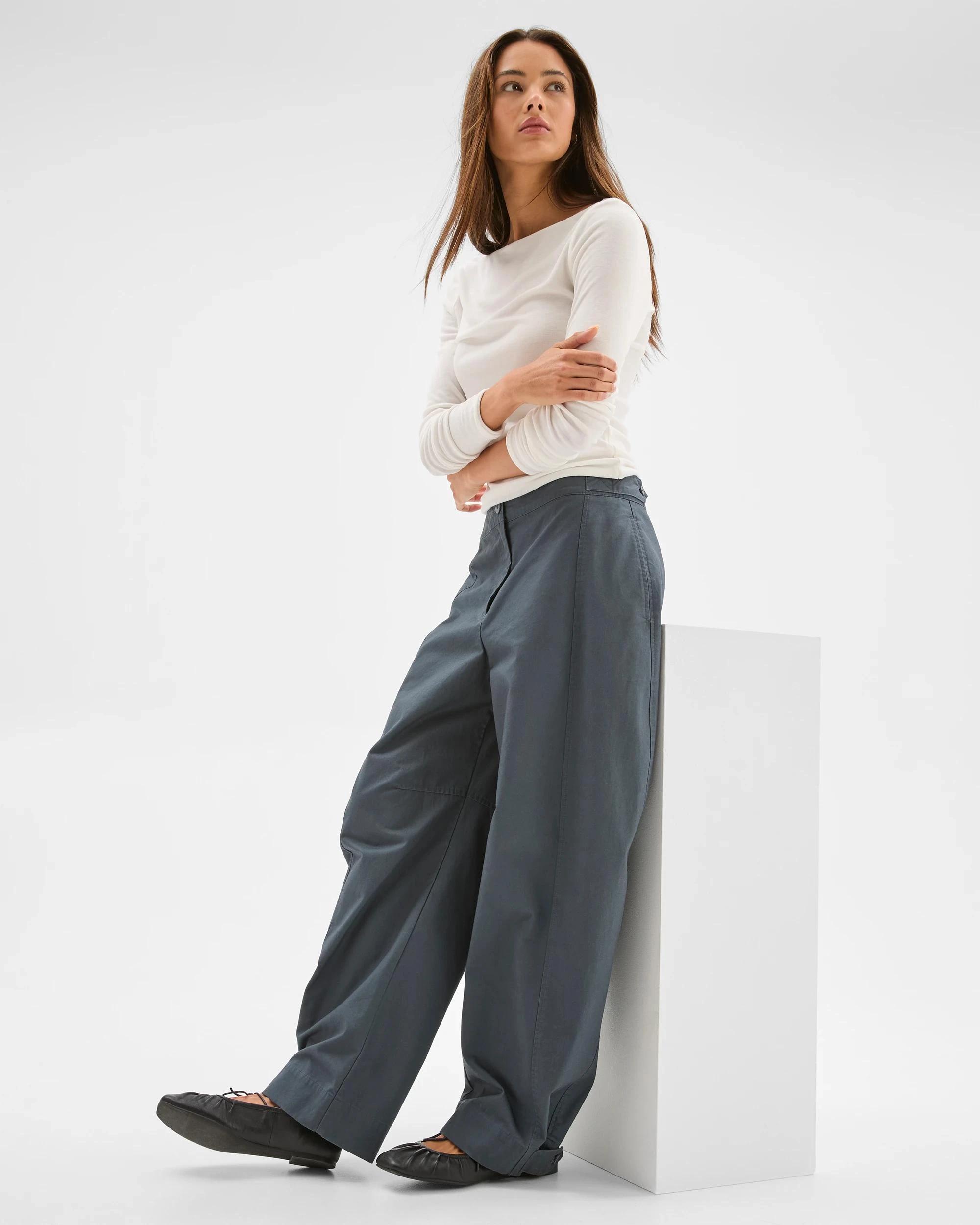 1 Lily Loves Australian Cotton Barrel Leg Cargo Pants STEEL GREY, 1 of 7