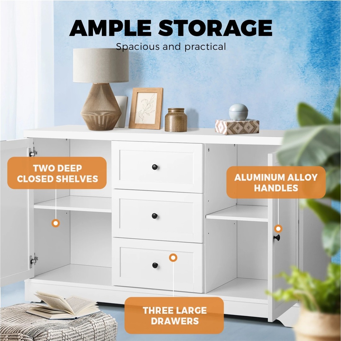 4 Oikiture Hamptons Buffet Sideboard
 - White, 4 of 10