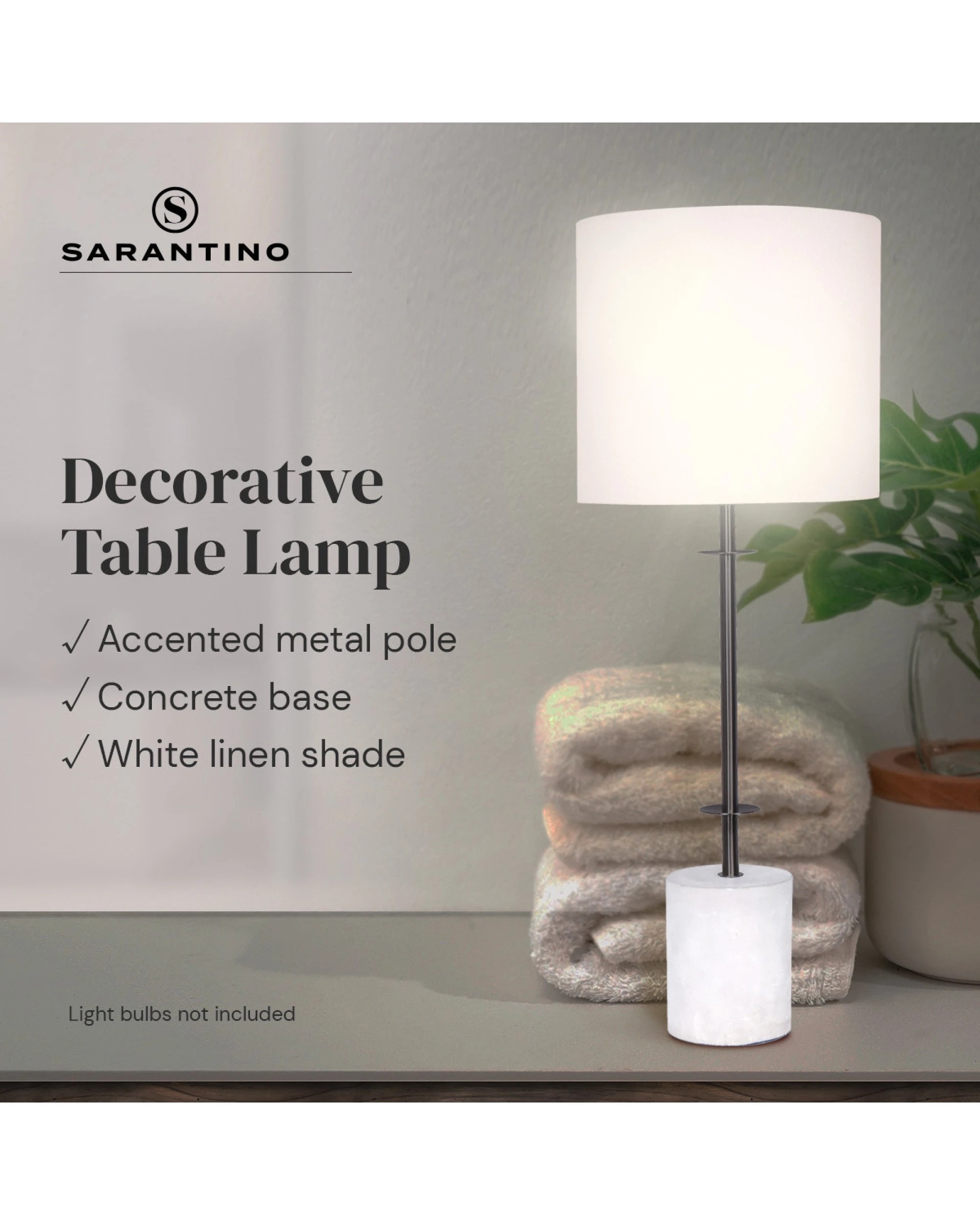 2 Sarantino Concrete Metal Desk Table Lamp Linen Drum Shade - Off-White, 2 of 10