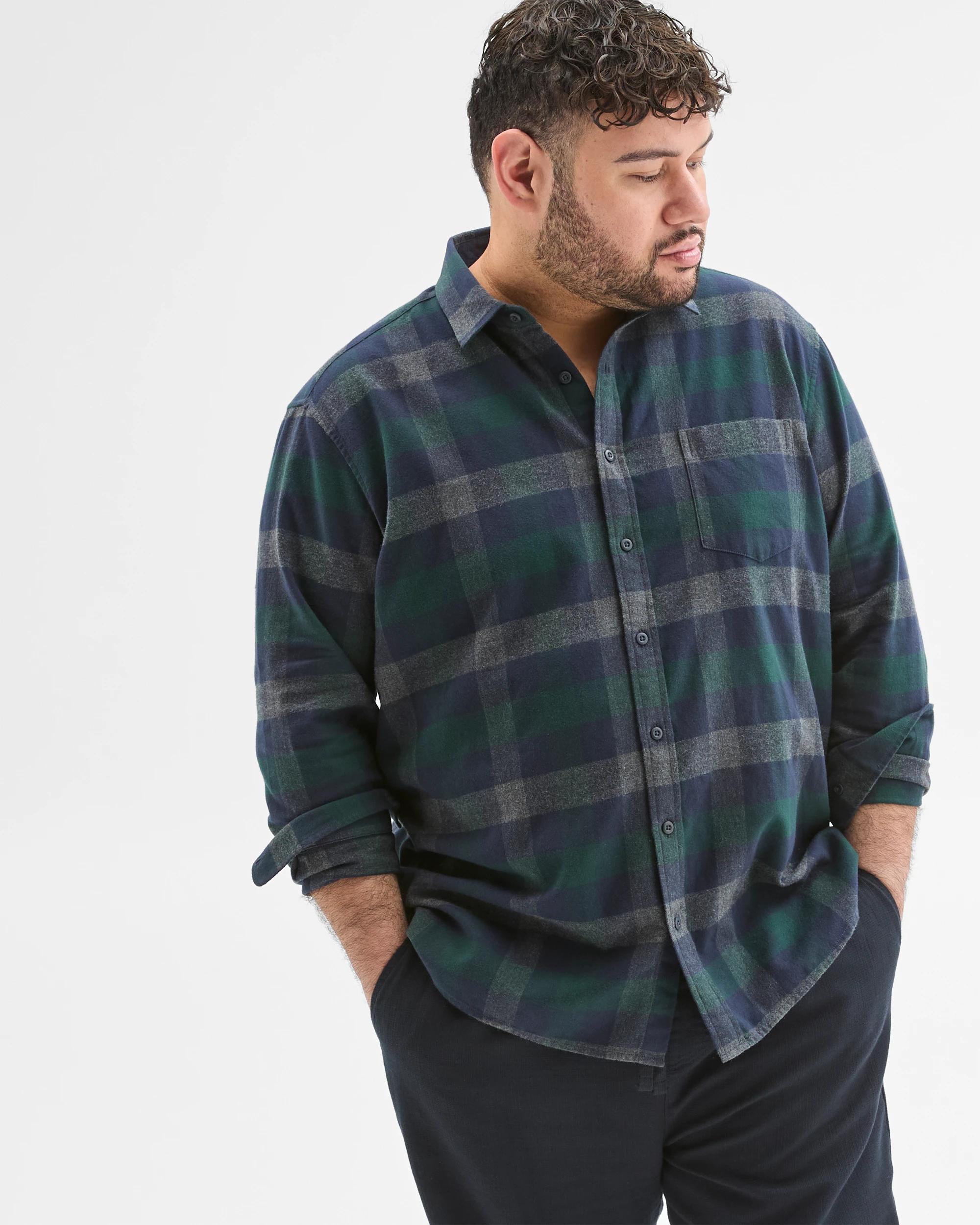 1 Target Man Plus Plus Size Australian Cotton Long Sleeve Flannelette Shirt WINTER GREEN, 1 of 7