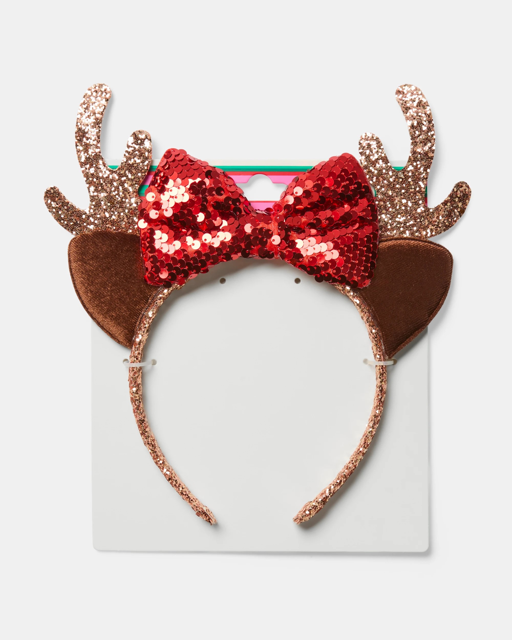 4 Christmas Bow Reindeer Headband - Brown and Red, 4 of 4