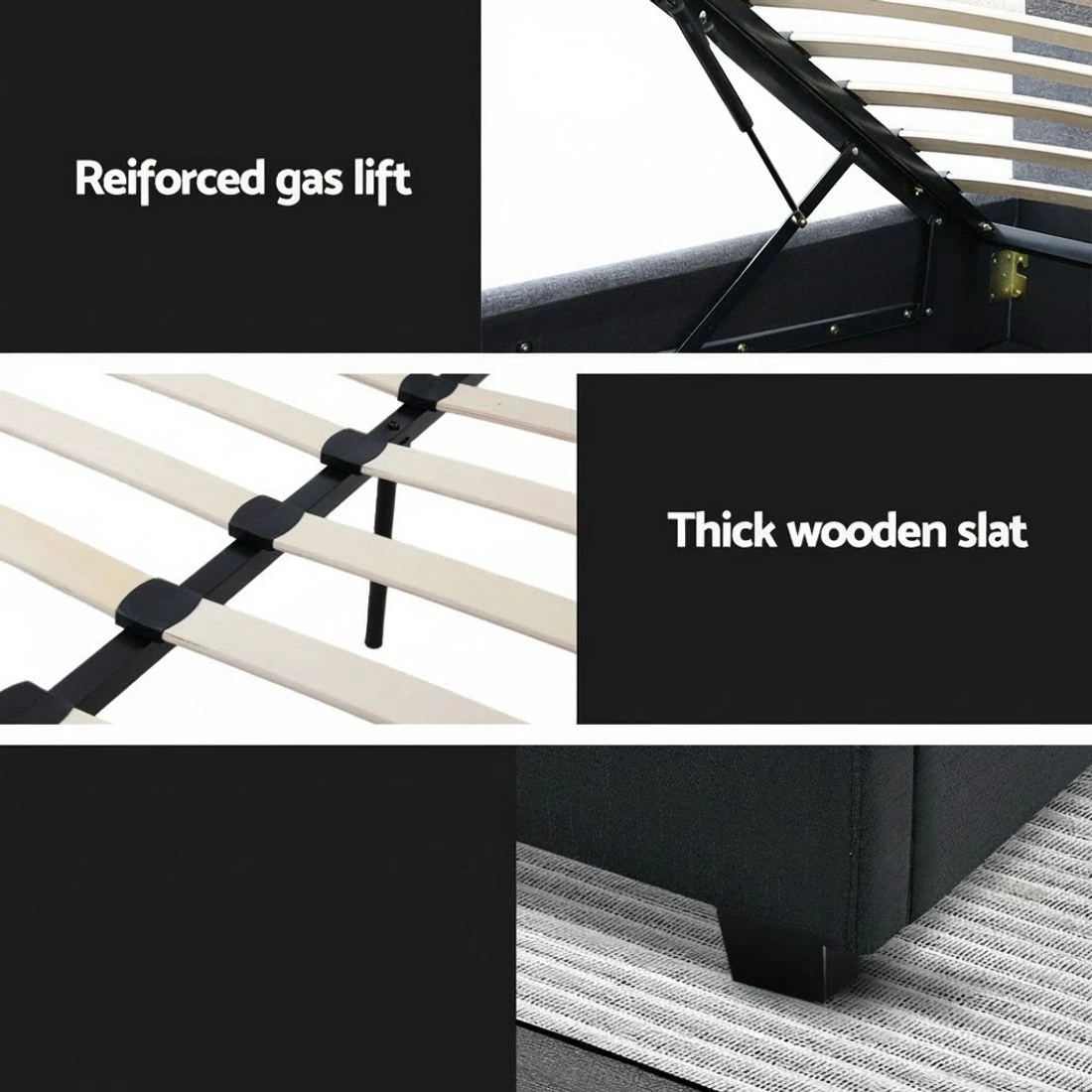 6 Artiss Bed Frame Double Size Gas Lift VILA - Charcoal, 6 of 10