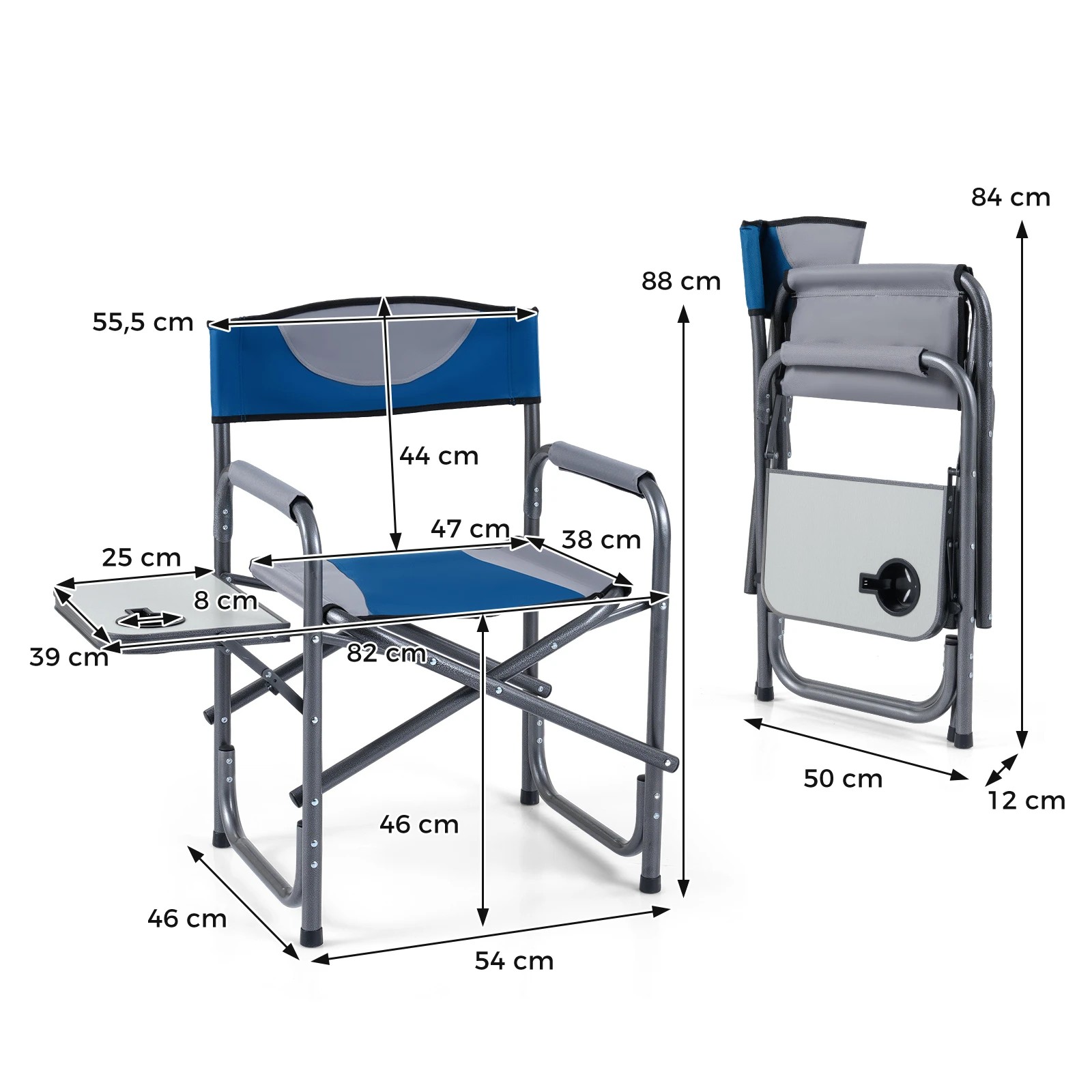 6 Costway Folding Camping Chair Portable Directors Chair Hiking Chair w/Side Table - Blue, 6 of 6