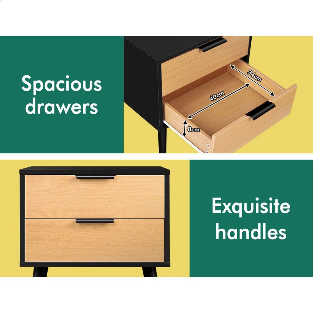 10 Alfordson Bedside Table Nightstand Side Storage Cabinet Scandinavian - Black, 10 of 10