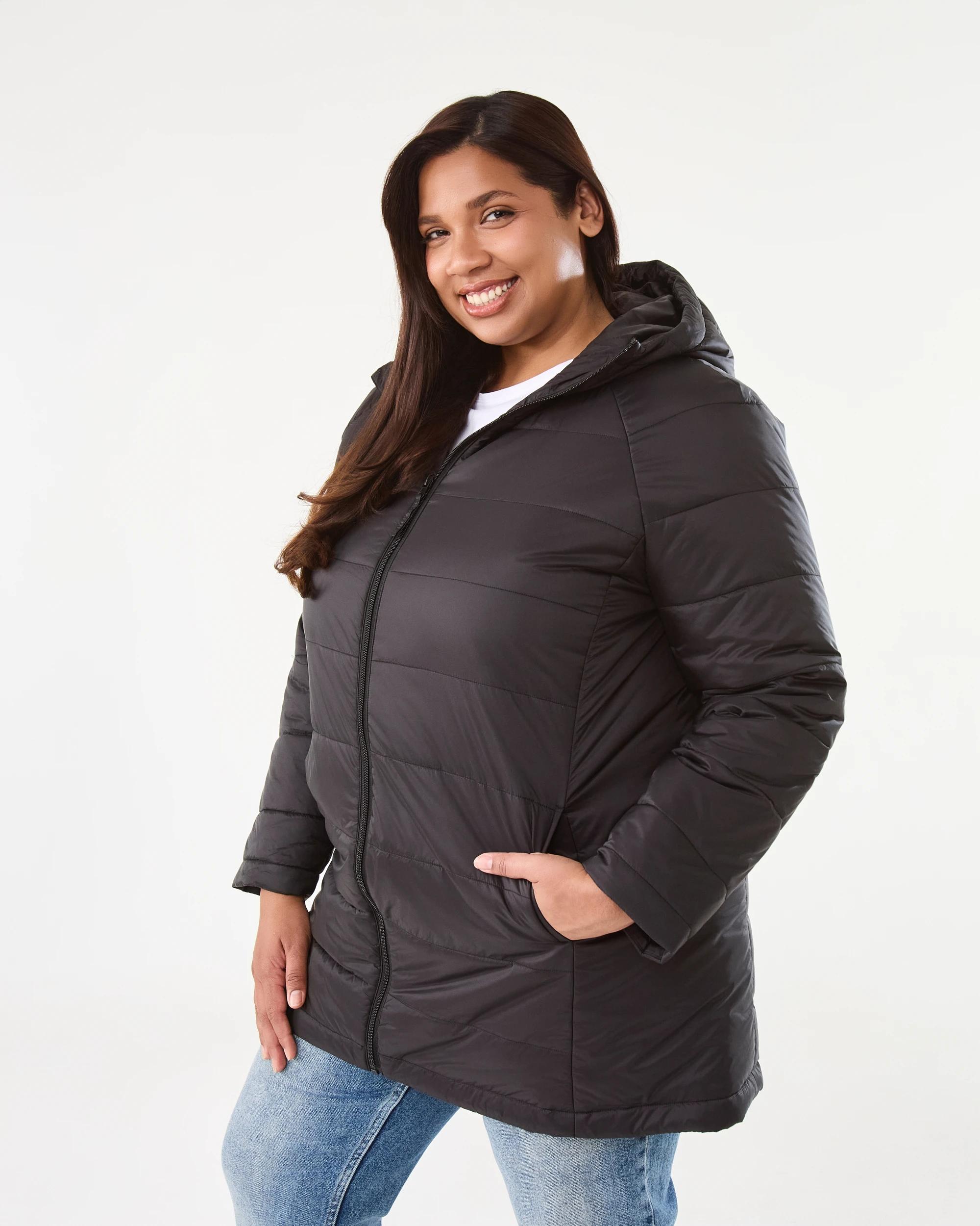 3 Curve Long Sleeve Lightweight Puffer Jacket Black, 3 of 7