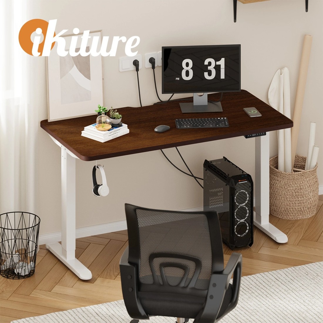 3 Oikiture Electric Standing Desk With Wireless Charging Single Motor 140cm
 - Multi, 3 of 4
