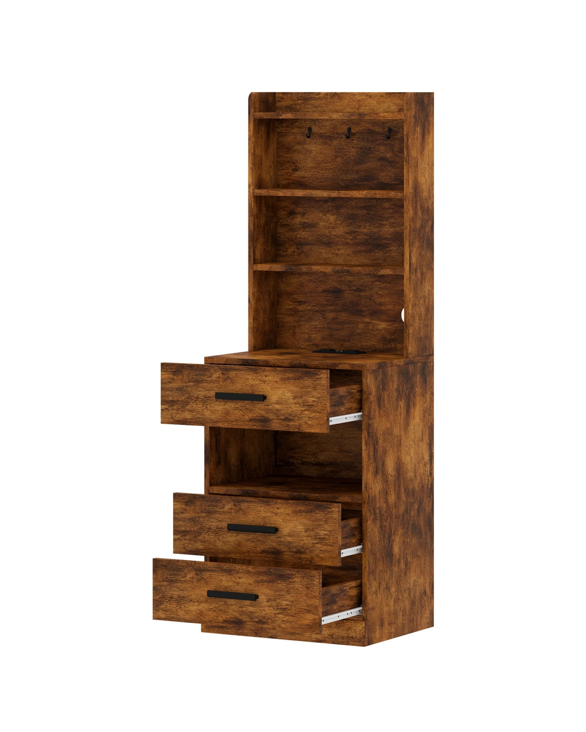 6 Ufurniture LED Tall Bedside Cabinet With Charging Station 3 Drawers and 3 Shelves - Brown, 6 of 8
