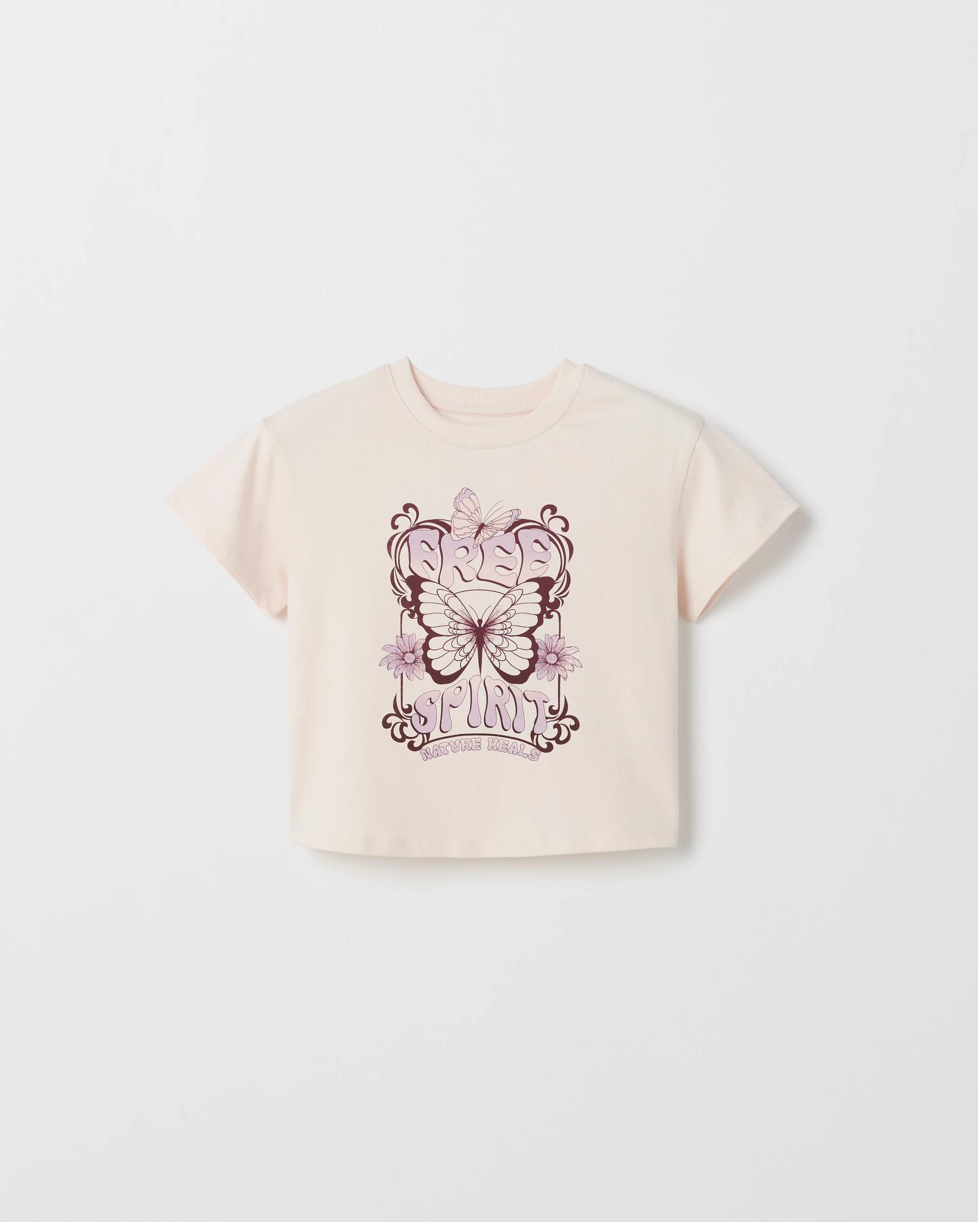 1 Target Kids Australian Cotton Boxy T-Shirt BUTTERFLY CREAM, 1 of 2