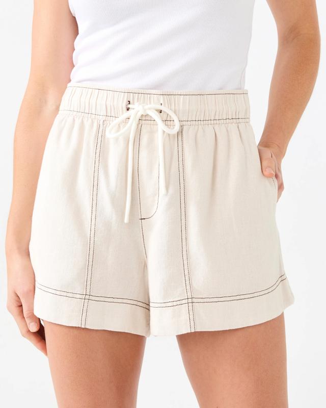 Linen Blend Tie Waist Sh